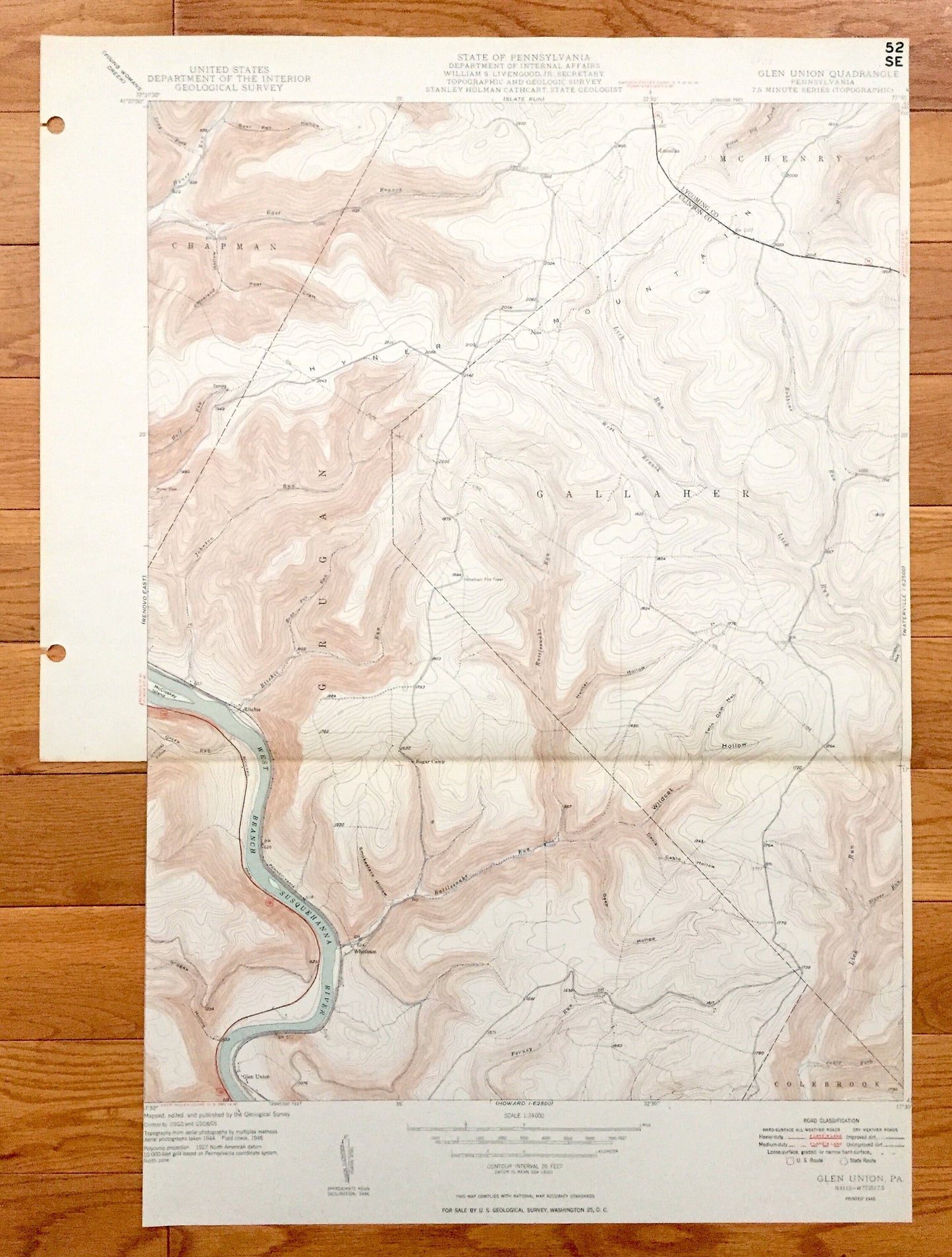 Antique Glen Union, Pennsylvania 1948 US Geological Survey Topographic Map – Chapman, McHenry, Grugan, Colebrook, Gallaher, Ritchie, PA