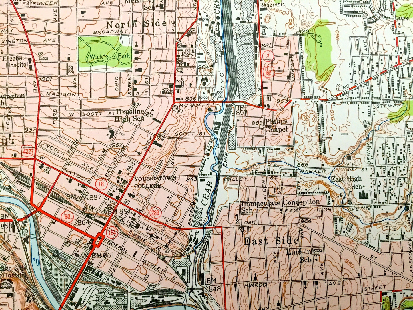Antique Youngstown, Ohio 1954 WALL SIZE US Geological Survey Topographic Map – Mahoning County, Trumbull, Downtown North Heights Hazelton oh