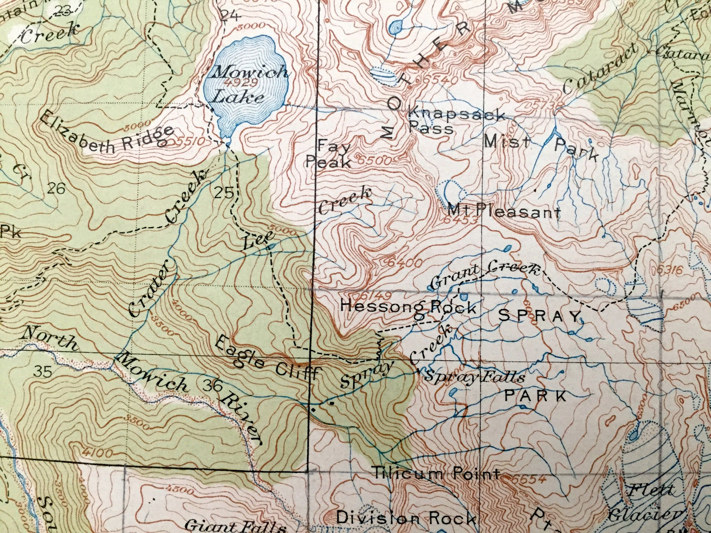 Antique Mt Rainier National Park 1928 US Geological Survey Topographic Map – Pierce County, Cascade Range, Emerald Ridge, Winthrop Mount, WA