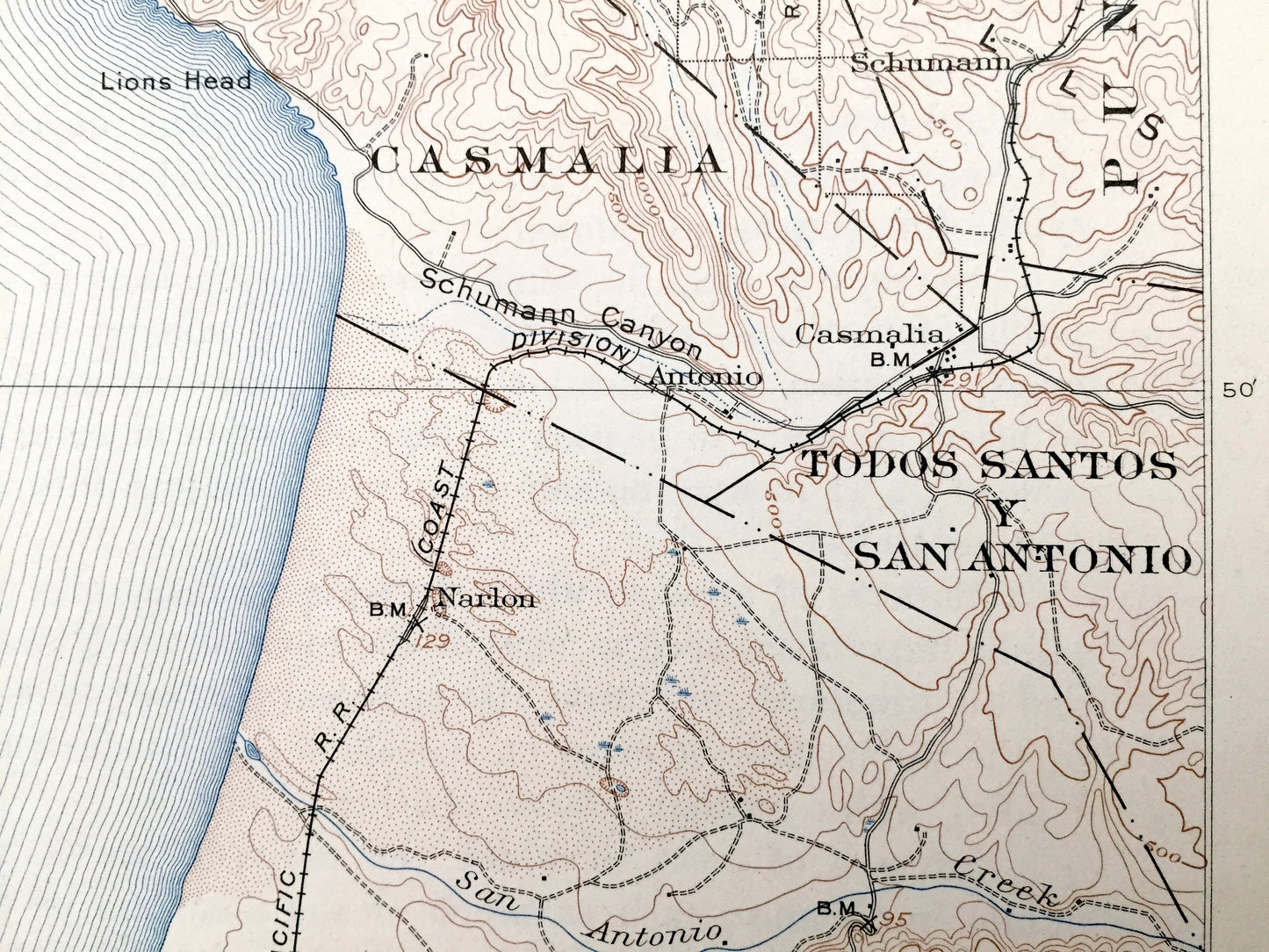 Antique Guadalupe, California 1905 US Geological Survey Topographic Map – Santa Barbara, San Luis Obispo County, Casmalia Surf Concepcion CA