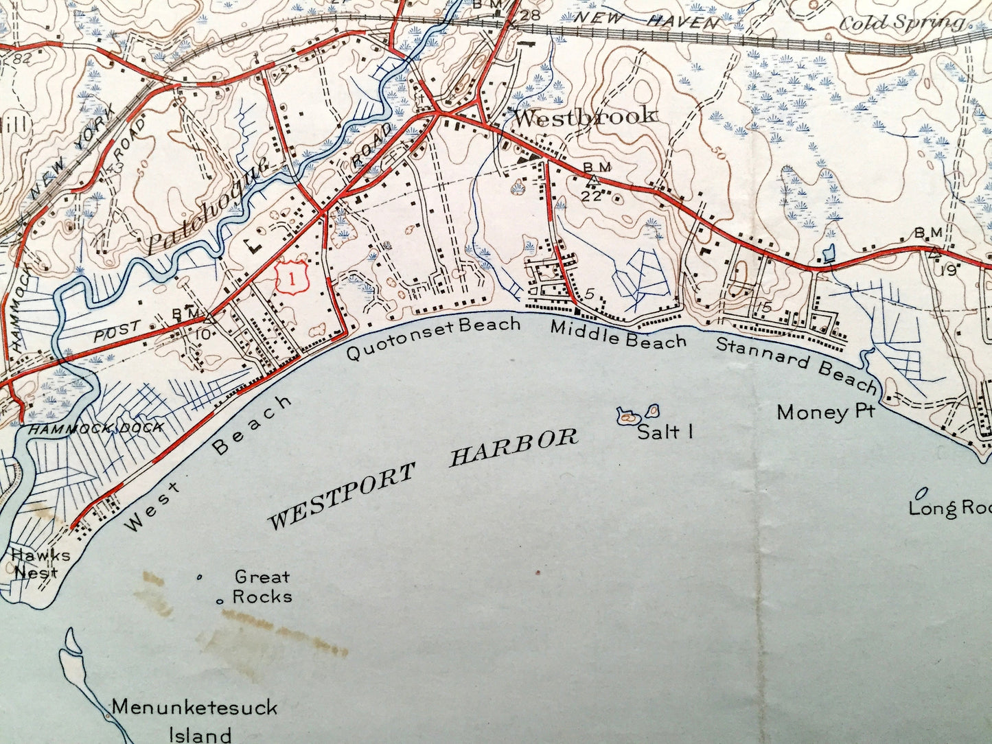 Antique Essex, Connecticut 1944 US Geological Survey Topographic Map – Old Saybrook, Westbrook, Ivoryton, Centerbrook, Grove Beach, Clinton