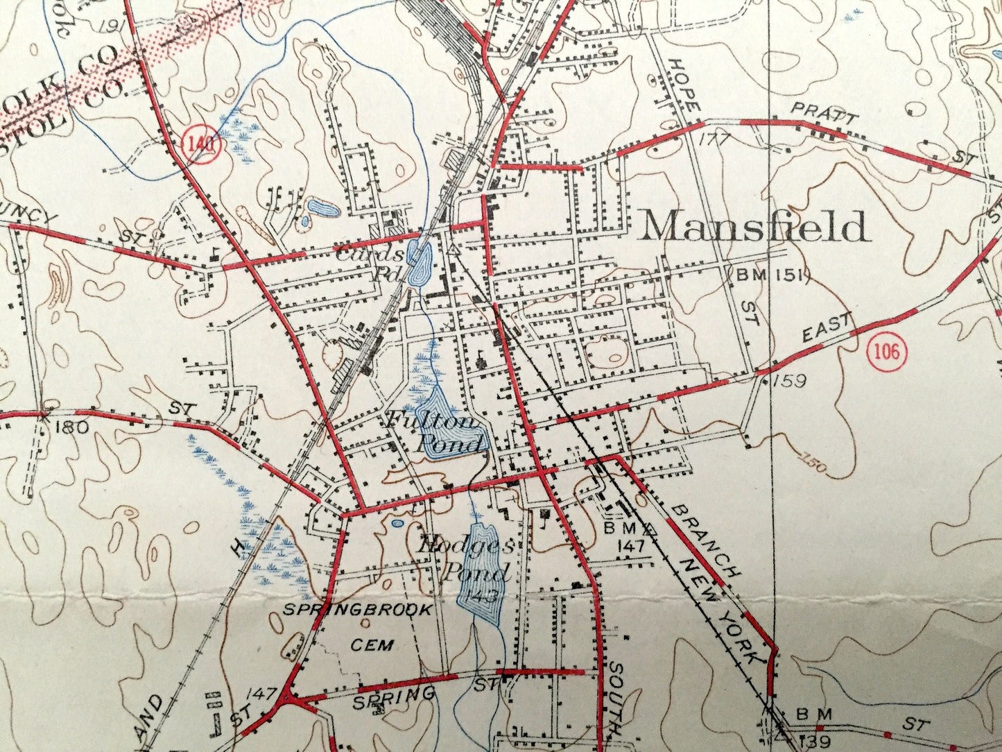 Antique Mansfield, Massachusetts 1941 US Geological Survey Topographic Map – Sharon, Foxborough, Norton, Easton, Furnace Village, Stoughton