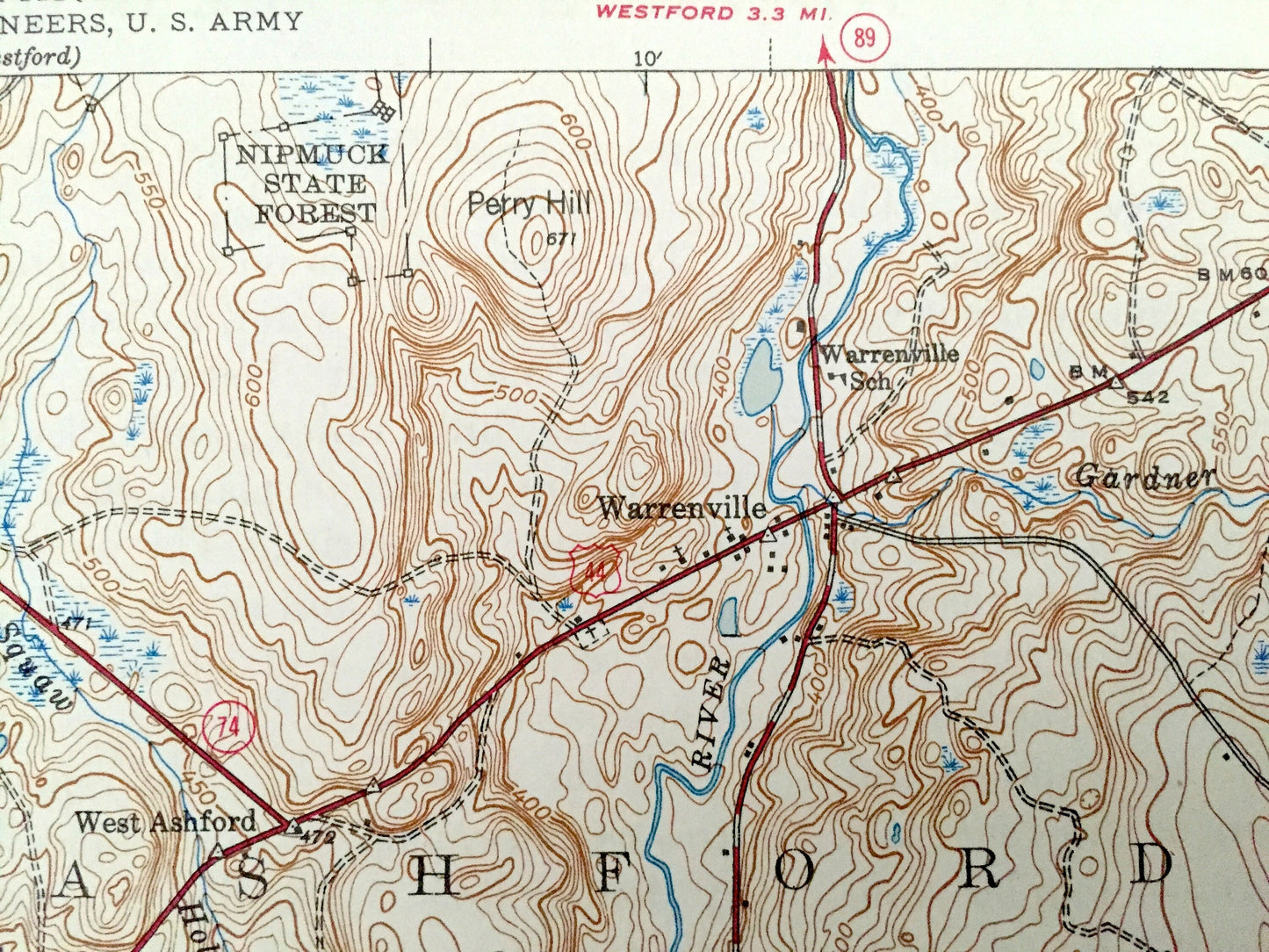 Antique Spring Hill, Connecticut 1945 US Geological Survey Topographic Map – Willington, Ashford, Storrs, Mansfield, Chaplin, University, Ct