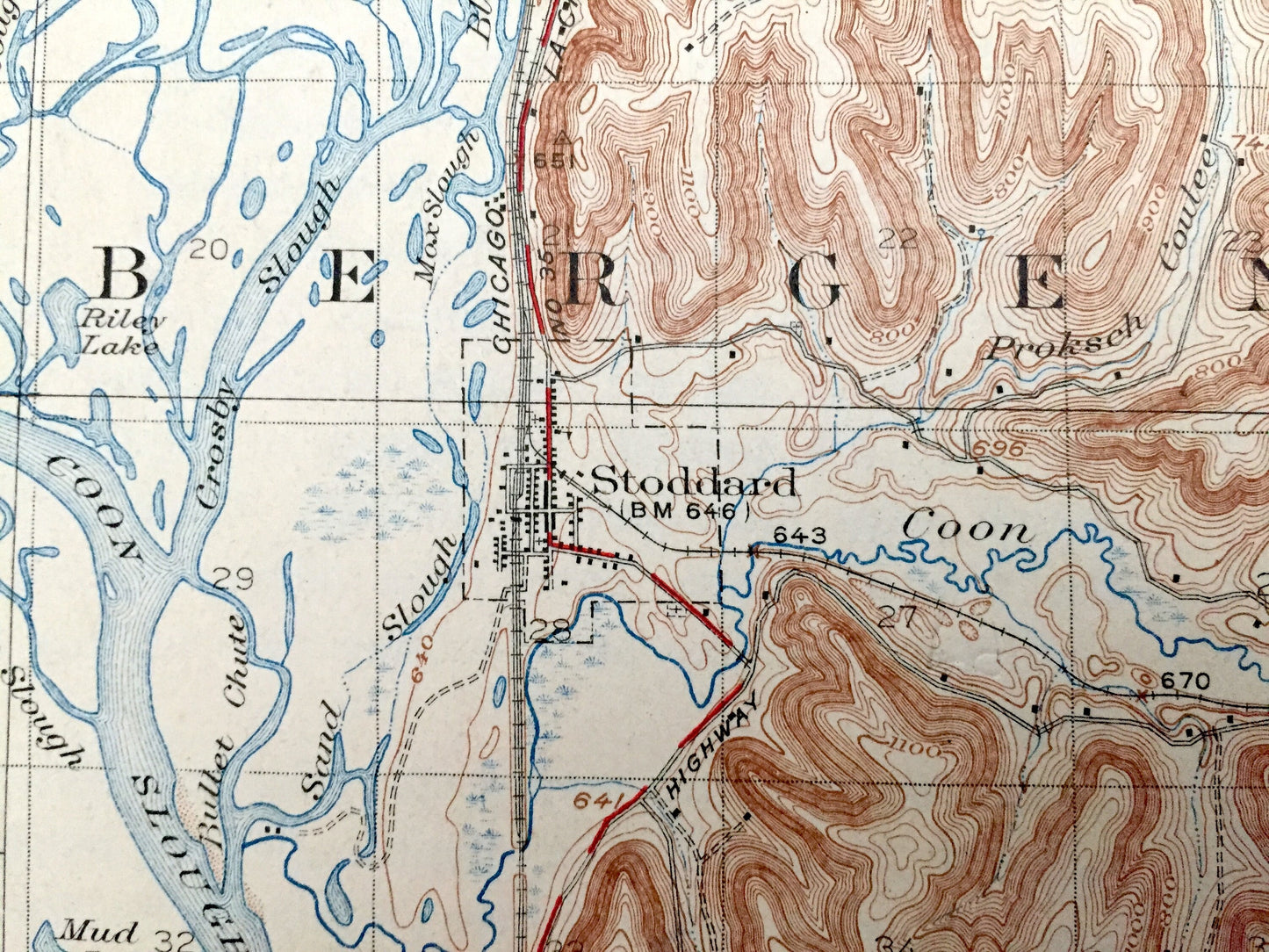 Antique Stoddard, Wisconsin 1926 US Geological Survey Topographic Map – Bergen, Hamburg, Washington, Greenfield, Shelby Harmony Jefferson WI