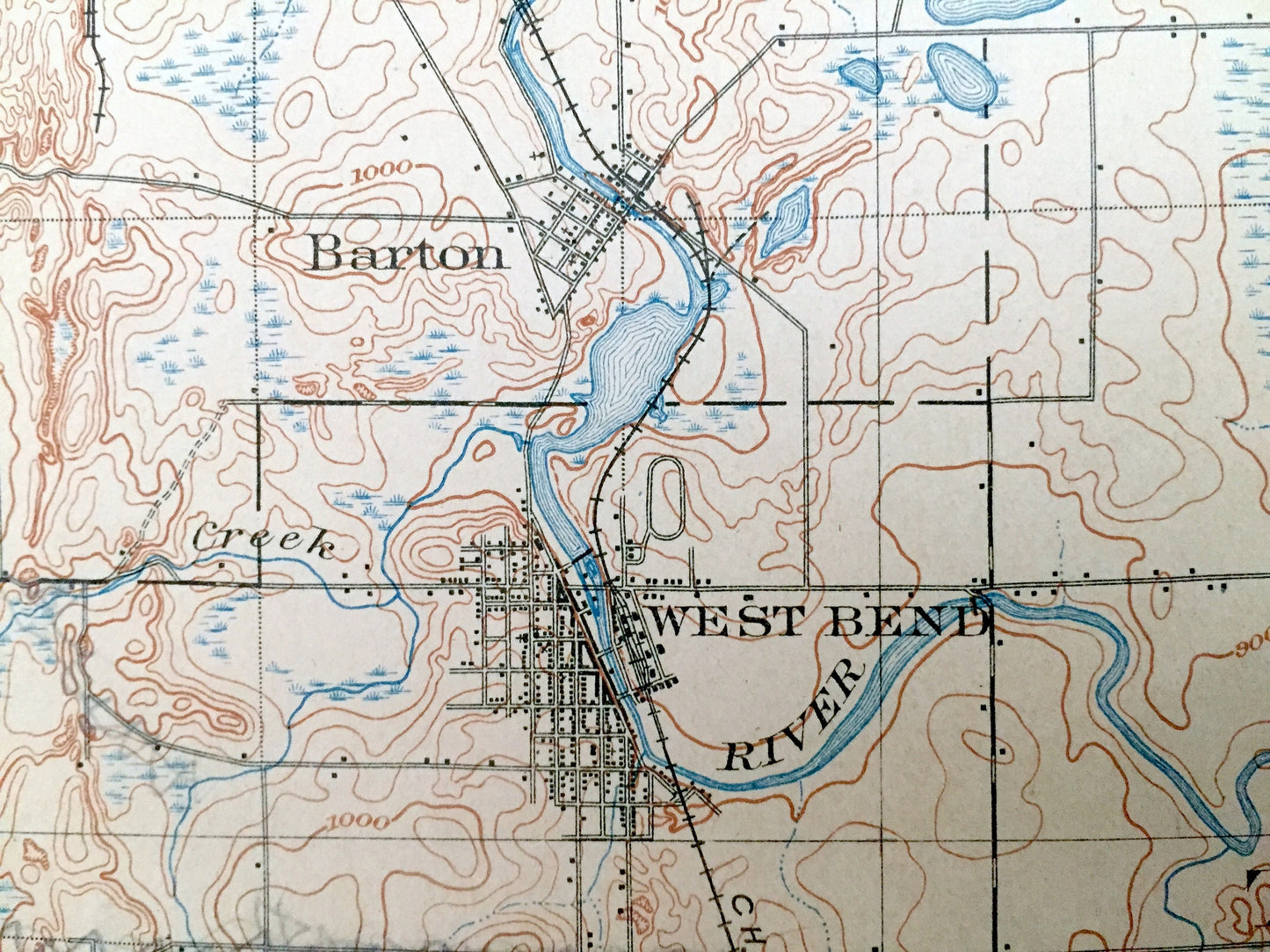 Antique West Bend, Wisconsin 1904 US Geological Survey Topographic Map – Trenton, Barton, Kewaskum, Farmington, Fredonia Saukville Mequon WI