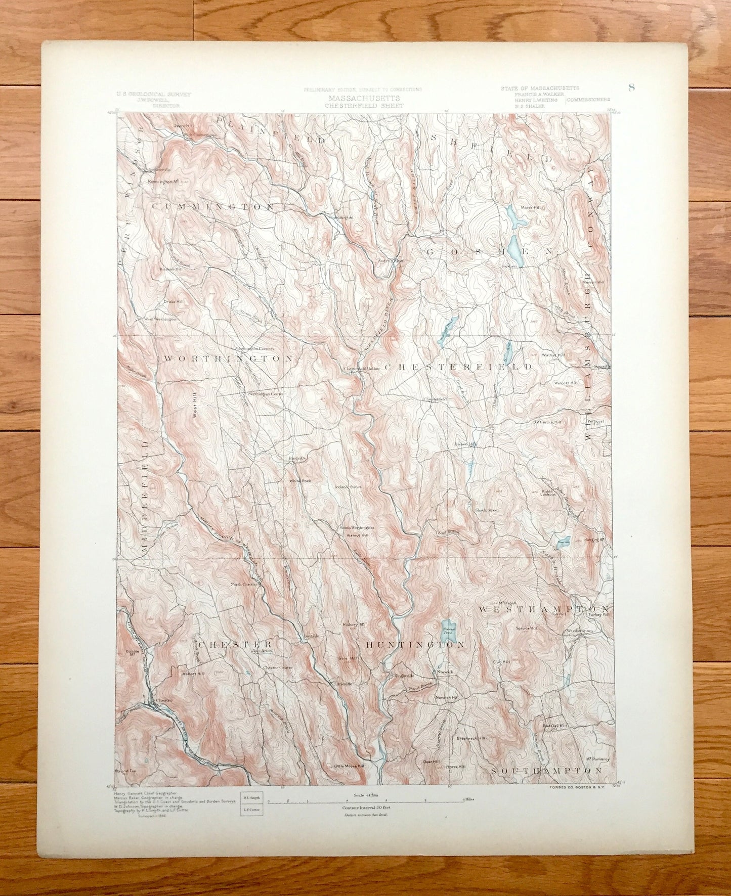 Antique Chesterfield, Massachusetts 1886 US Geological Survey Topographic Map – Westhampton, Worthington, Goshen Chester Hampshire County MA