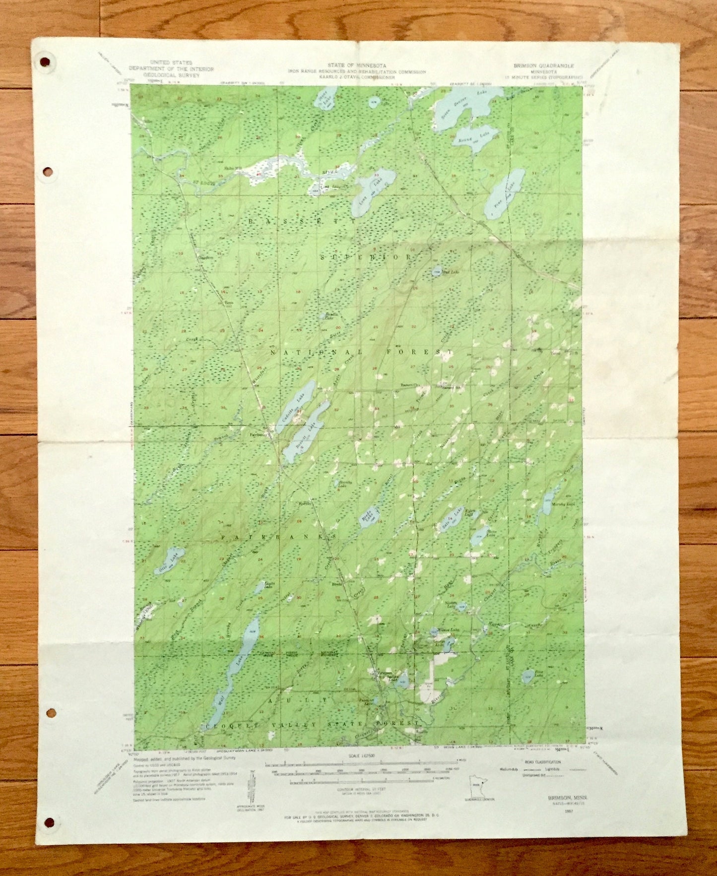 Antique Brimson, Minnesota 1957 US Geological Survey Topographic Map - St Louis County, Ault, Fairbanks, Bassett, Rollins, Breda, Hornby, MN