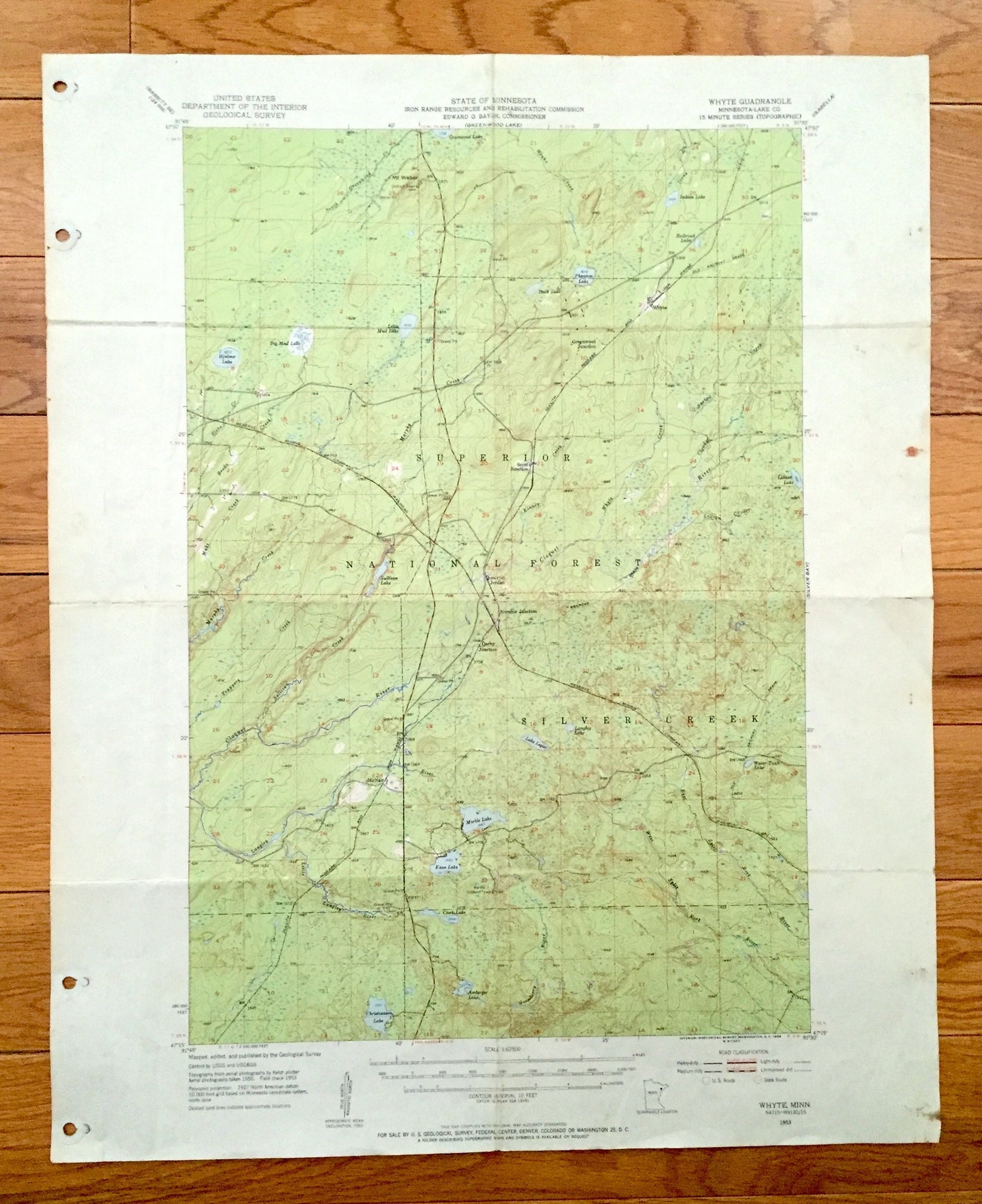 Antique Whyte, Minnesota 1953 US Geological Survey Topographic Map - Lake County, Silver Creek, McNair, Jordan, Superior National Forest, MN
