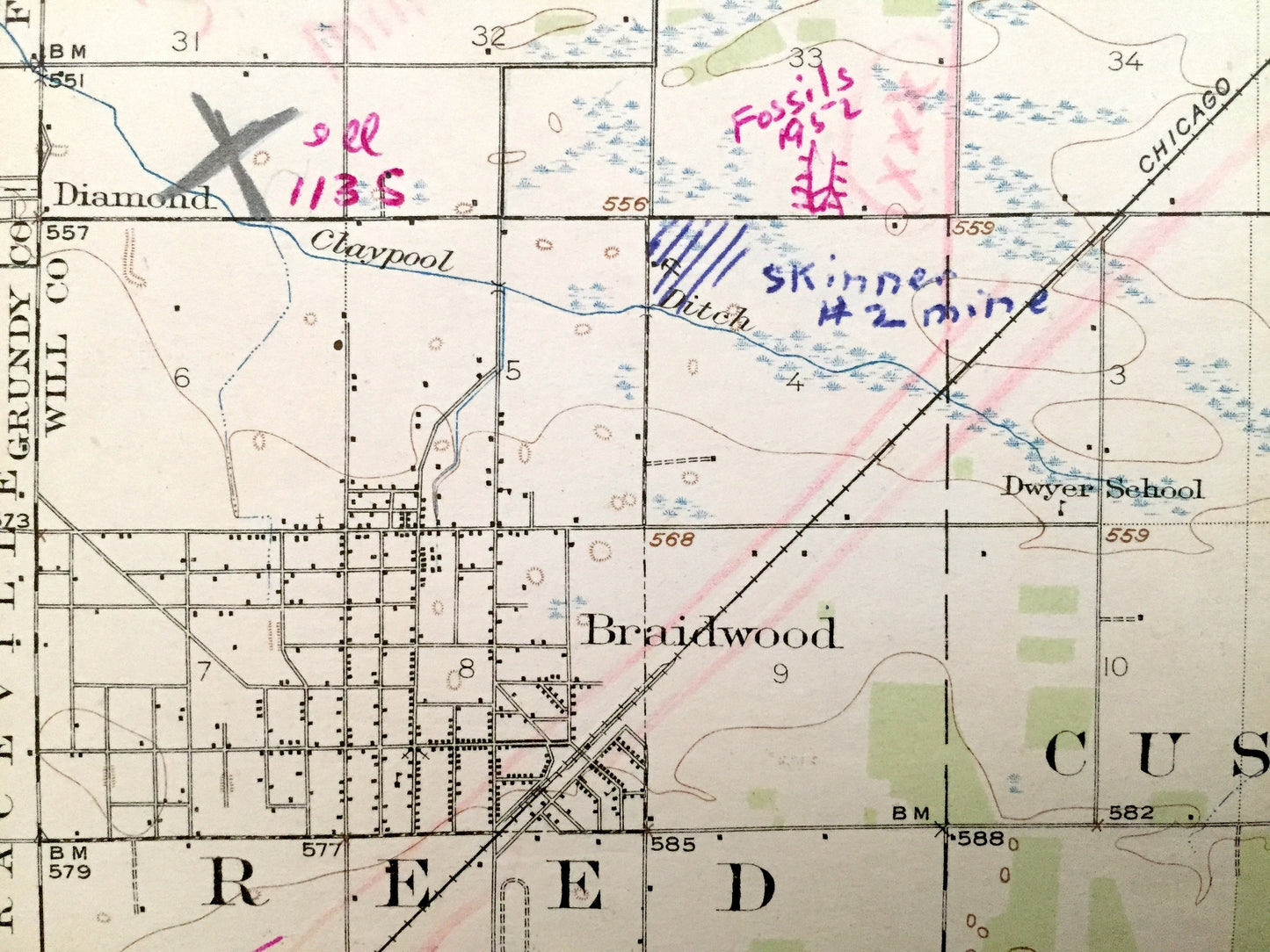 Antique Wilmington, Illinois 1888 US Geological Survey Topographic Map – Florence, Reed, Custer, Wesley, Rockville, Wilton Channahon Troy IL