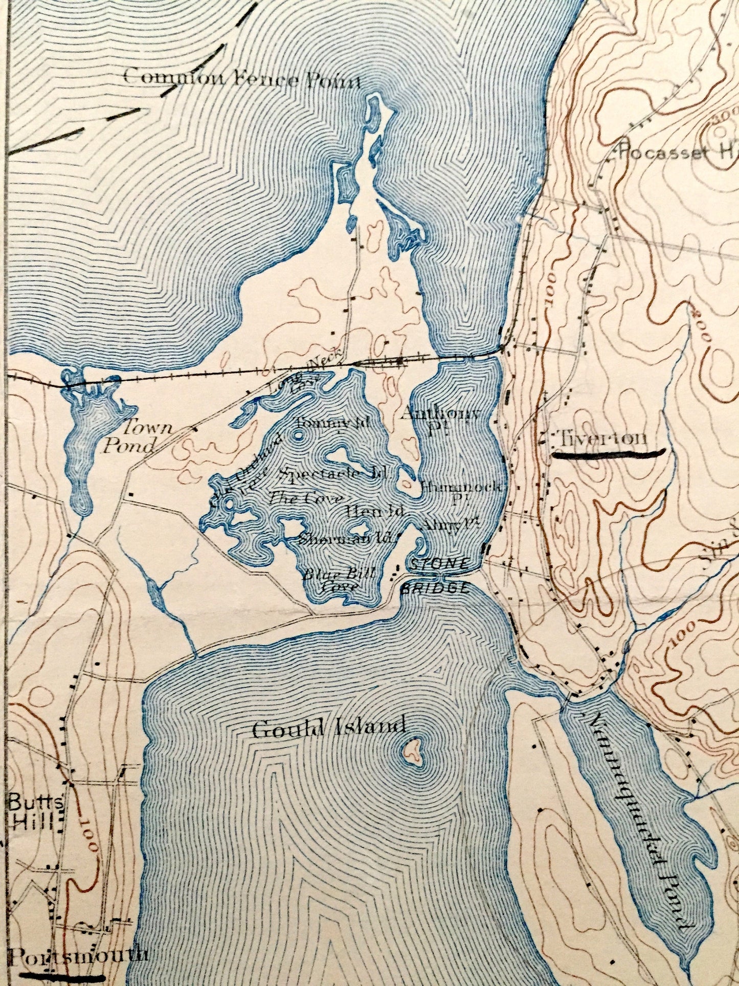 Antique 1893 Fall River, Massachusetts US Geological Survey Topographic Map – Sakonnet River, Swansea, Westport & Tiverton, Rhode Island, MA