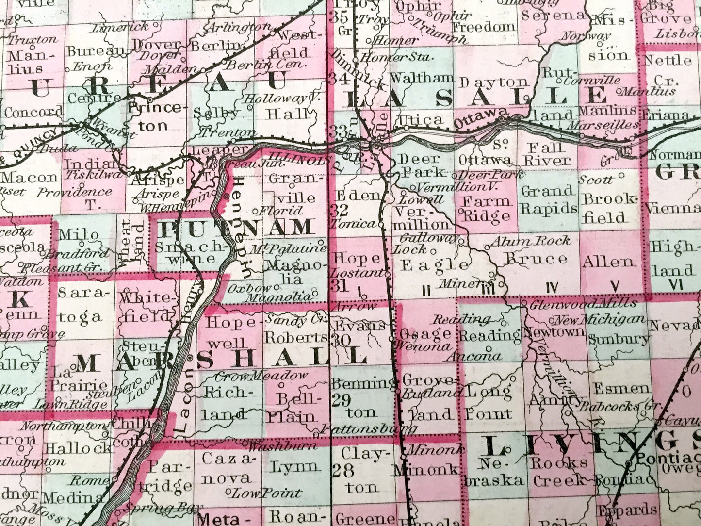 Antique 1855 Illinois State Map by Colton – Chicago, Lake, Cook County, Springfield, Galena, Aurora, Joliet, Waukegan, Highland Park, IL