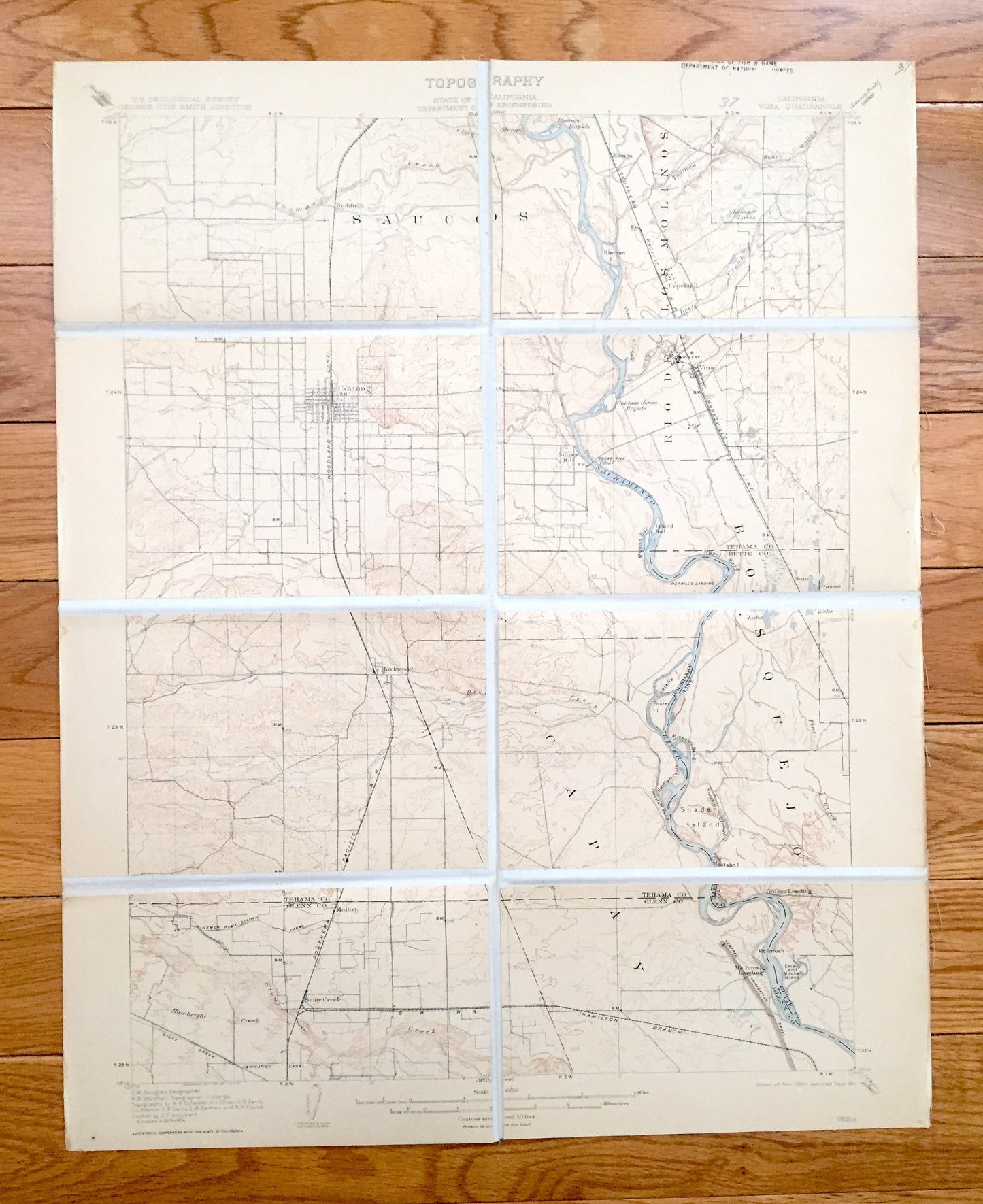 Antique Vina, California 1905 US Geological Survey Topographic Map – Glen, Butte County, Corning, Sacramento River, Richfield Los Molinos CA