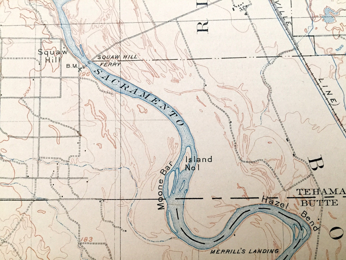Antique Vina, California 1905 US Geological Survey Topographic Map – Glen, Butte County, Corning, Sacramento River, Richfield Los Molinos CA