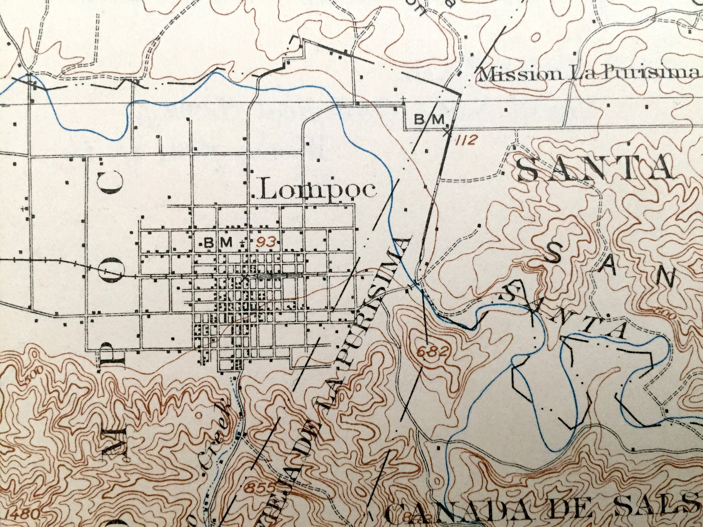 Antique Lompoc, California 1905 US Geological Survey Topographic Map – Santa Barbara, San Luis Obispo, Santa Maria, Los Padres Concepcion CA