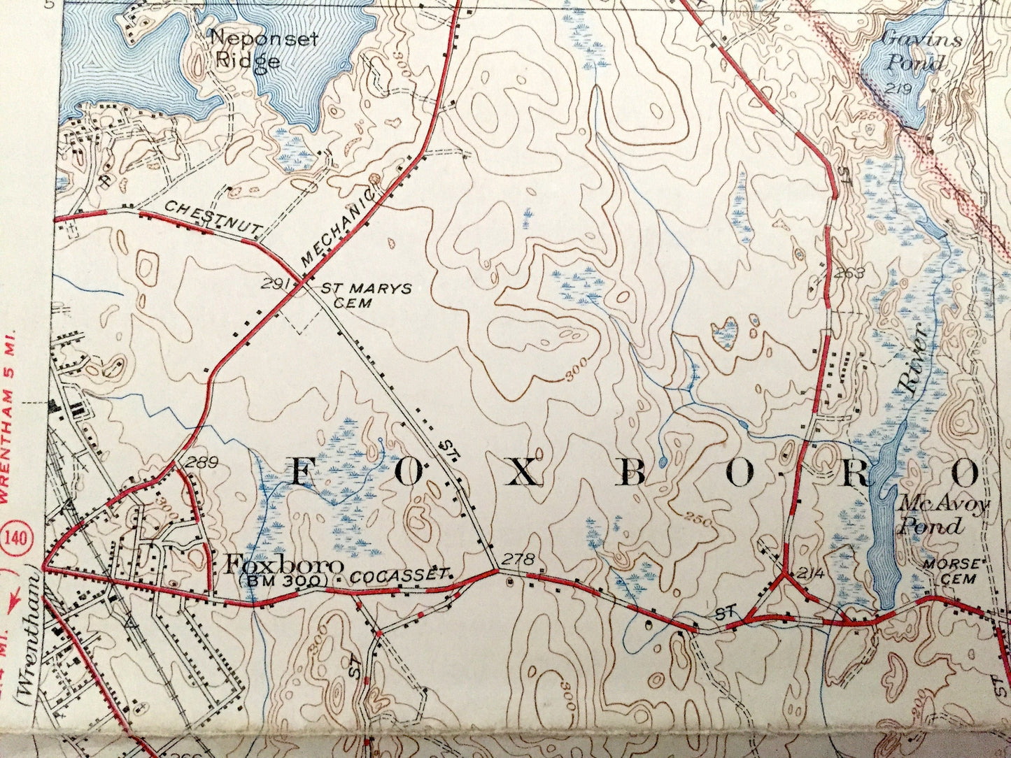 Antique Mansfield, Massachusetts 1941 US Geological Survey Topographic Map – Sharon, Foxborough, Norton, Easton, Furnace Village, Stoughton
