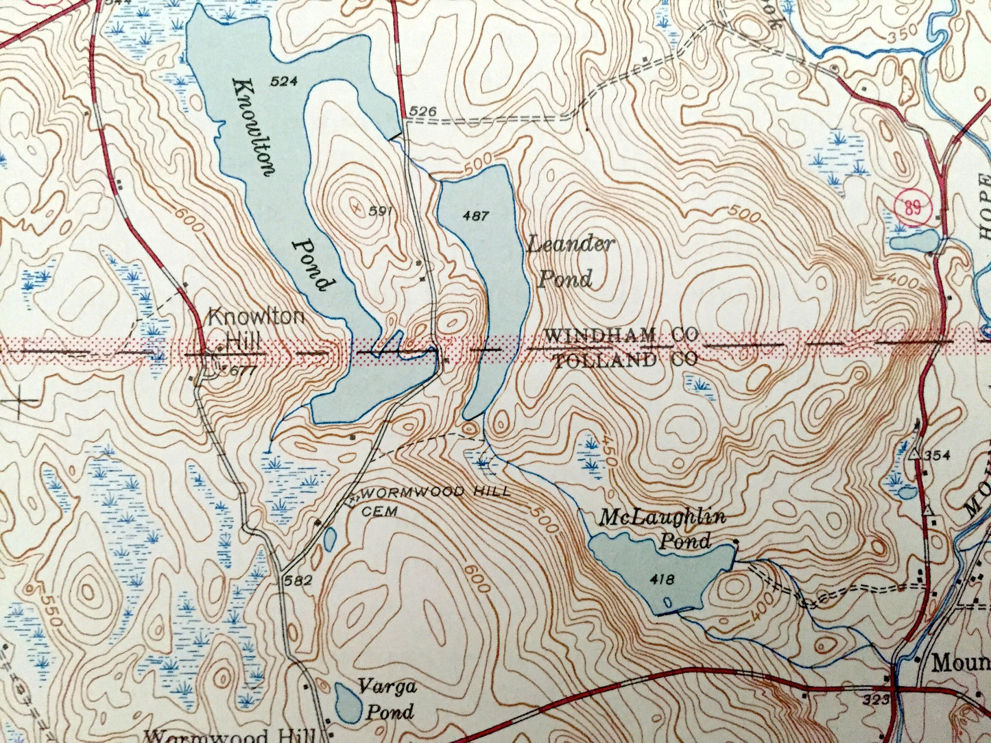 Antique Spring Hill, Connecticut 1945 US Geological Survey Topographic Map – Willington, Ashford, Storrs, Mansfield, Chaplin, University, Ct