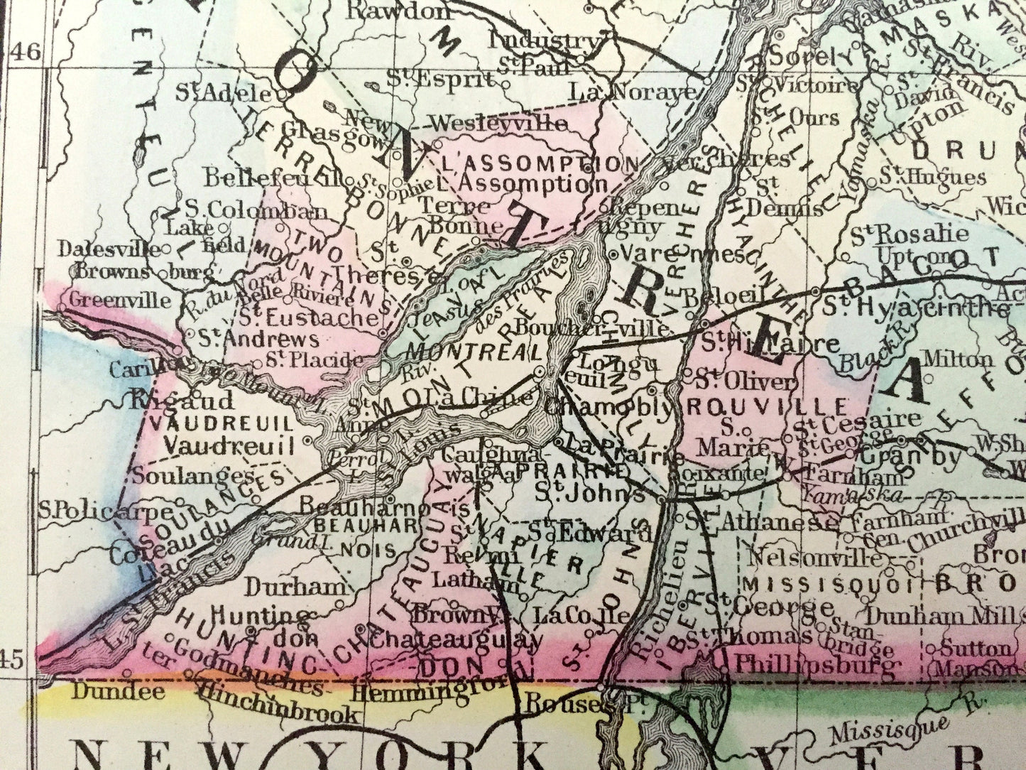 Antique 1871 Quebec, Canada Map by S.A. Mitchell – Montreal, Three Rivers, St. Francis, Terre Bonne, City, Sherbrooke, New Brunswick, QC