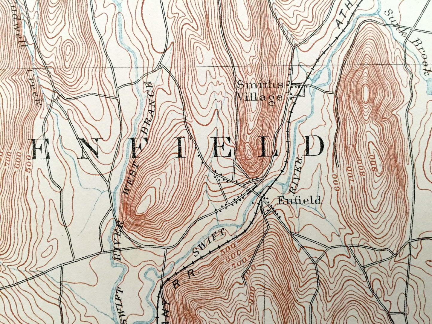 Antique Enfield, Massachusetts BEFORE Quabbin Reservoir 1885 US Geological Survey Topographic Map – Dana, Prescott Greenwich Ware Amherst MA