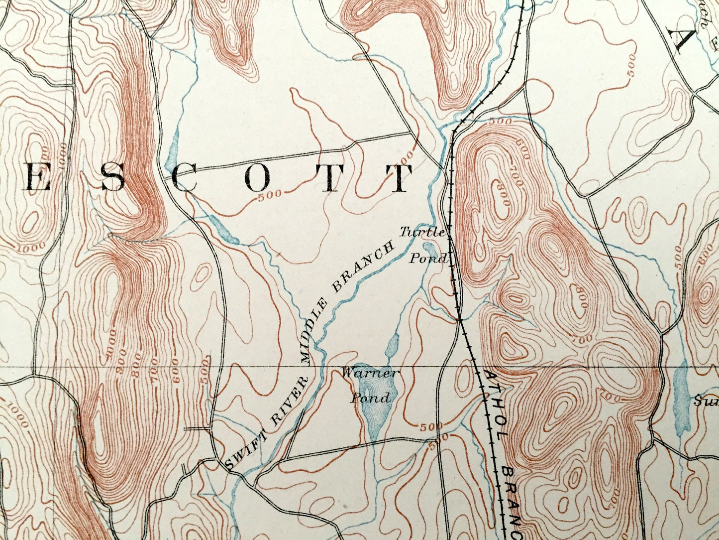 Antique Enfield, Massachusetts BEFORE Quabbin Reservoir 1885 US Geological Survey Topographic Map – Dana, Prescott Greenwich Ware Amherst MA