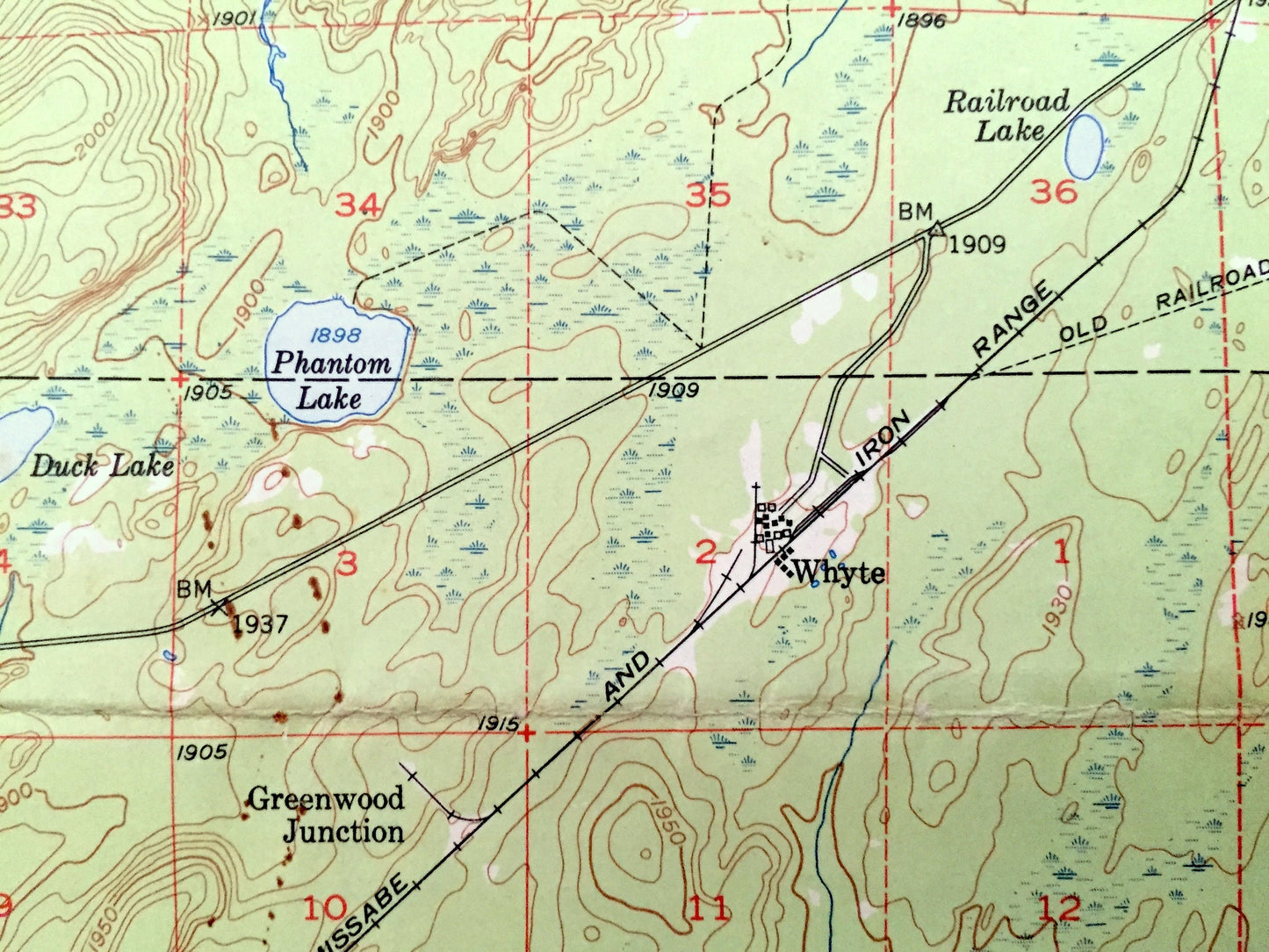 Antique Whyte, Minnesota 1953 US Geological Survey Topographic Map - Lake County, Silver Creek, McNair, Jordan, Superior National Forest, MN