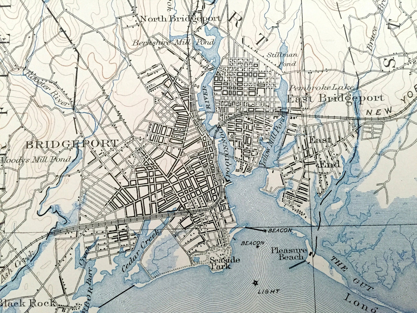 Antique Bridgeport, Connecticut 1893 US Geological Survey Topographic Map – Fairfield, Trumbull, Stratford, Milford Housatonic Pequonnock CT