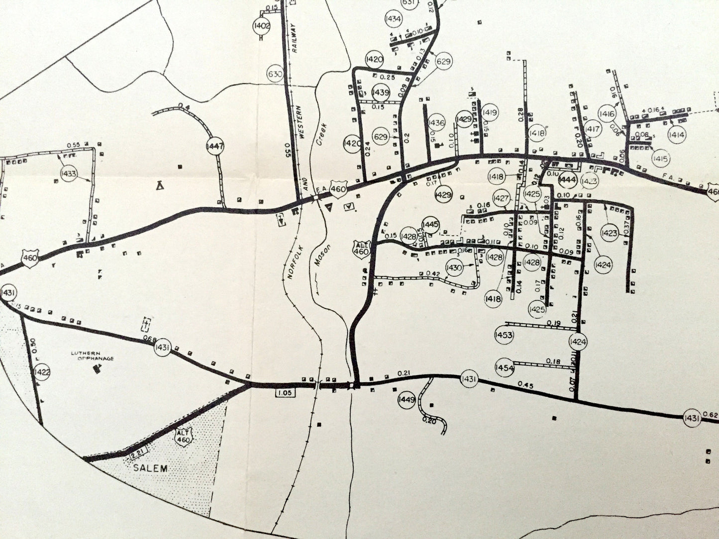 Antique Roanoke County, Virginia 1961 Highway Map – Salem, Cave Spring, Catawba, Hollins, Vinton, Windsor Hills, Glenvar, Hanging Rock, VA