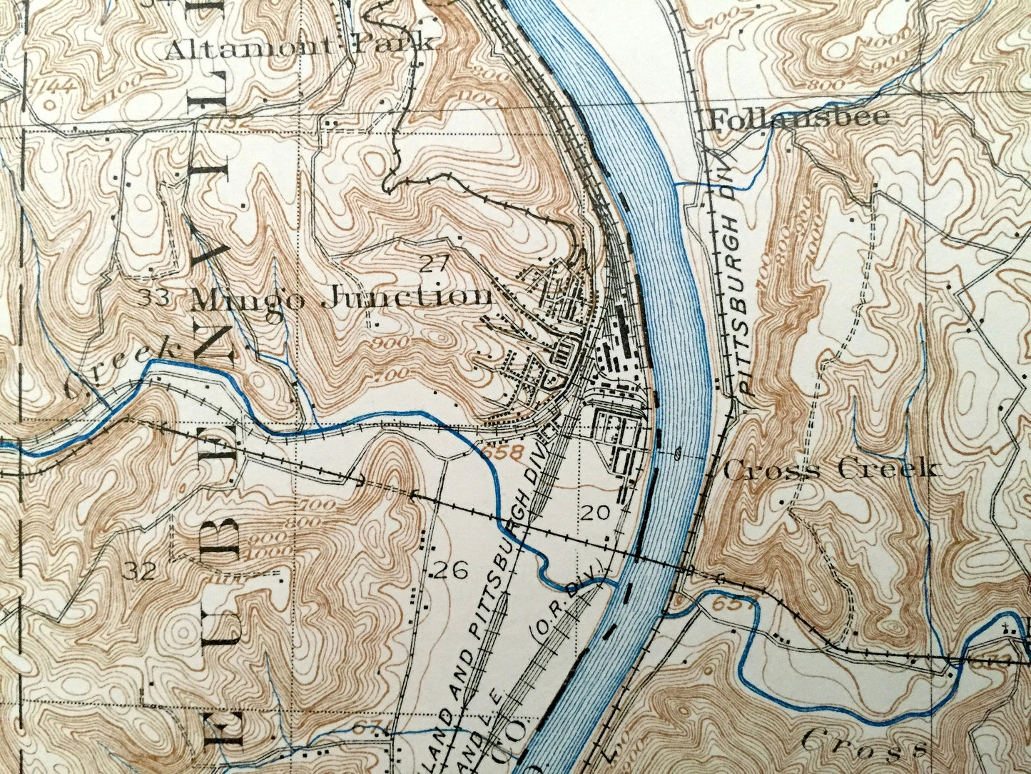 Antique Steubenville, Ohio 1904 US Geological Survey Topographic Map – Knox, Island Creek, Wells, La Belle View, Toronto, Panhandle, OH WV