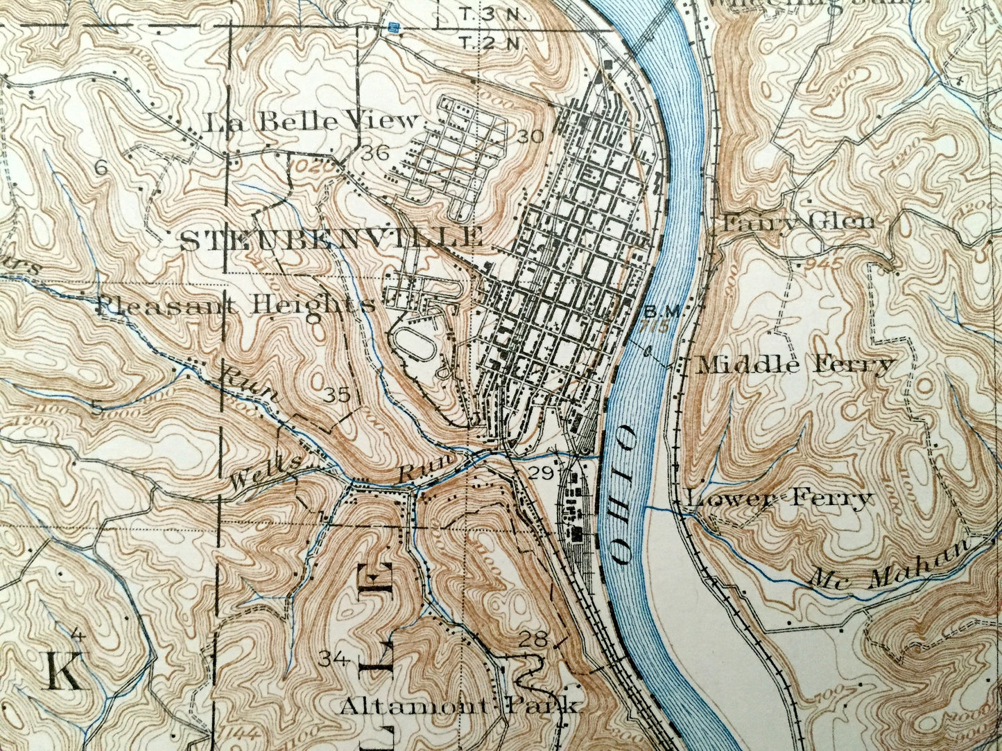 Antique Steubenville, Ohio 1904 US Geological Survey Topographic Map – Knox, Island Creek, Wells, La Belle View, Toronto, Panhandle, OH WV