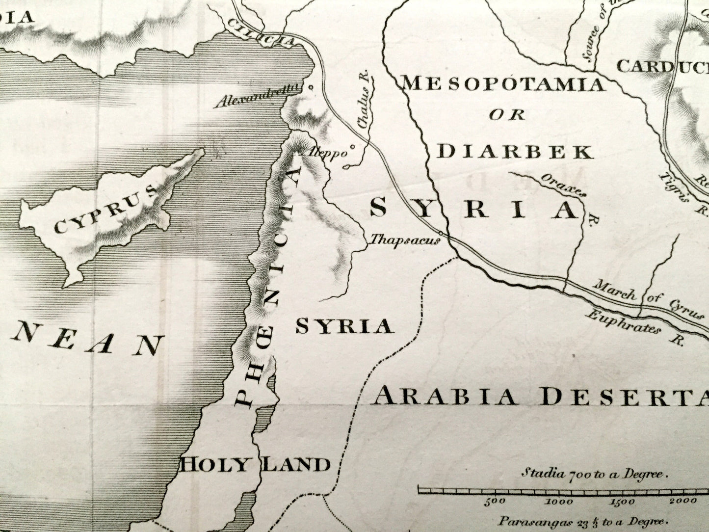 Antique 1808 Retreat of the Ten Thousand Map by D'Anville from Rollins' Ancient History – Turkey Syria Cyprus Greece Middle East Israel Iraq