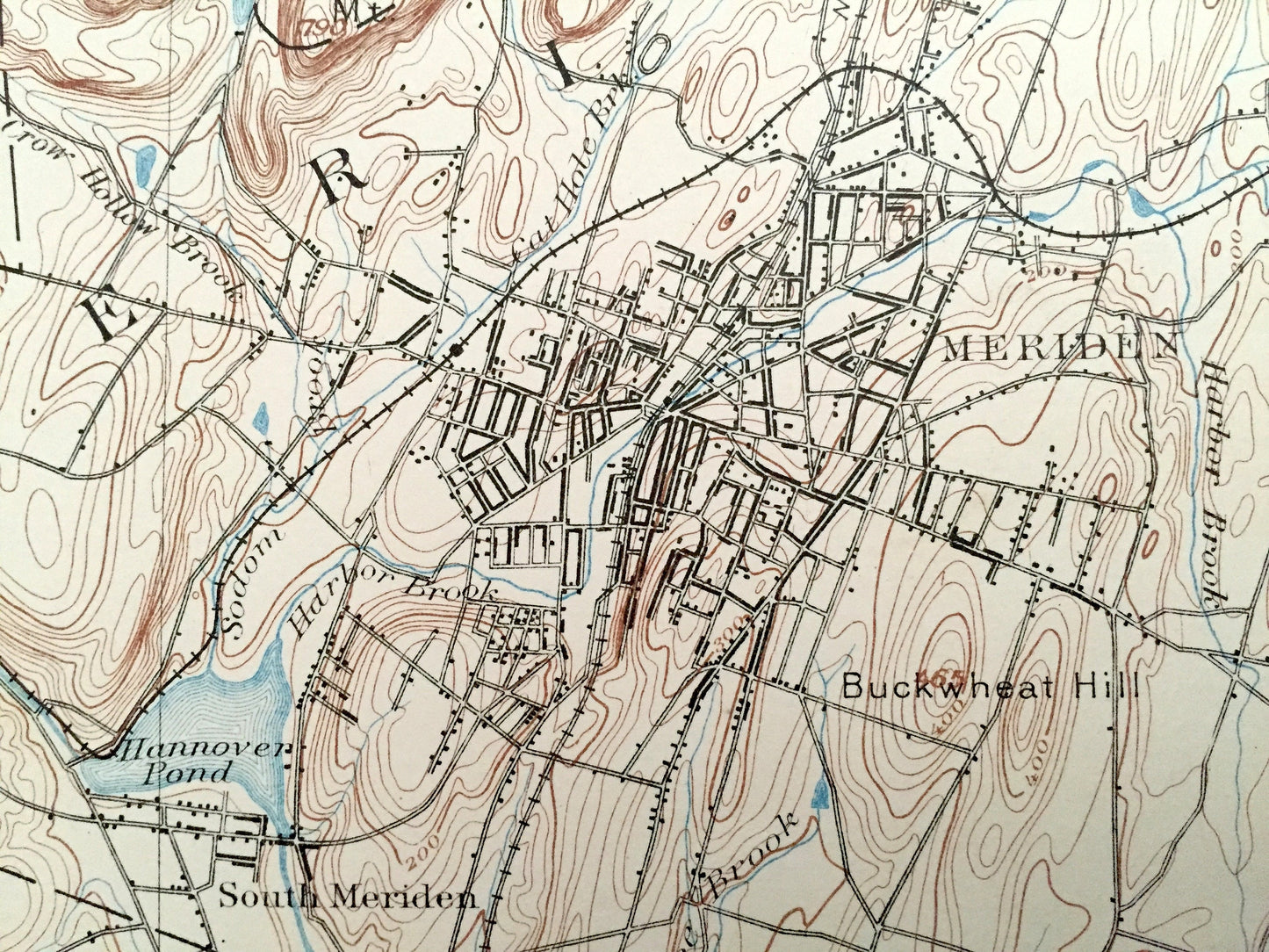 Antique Meriden, Connecticut 1893 US Geological Survey Topographic Map – Burlington, Farmington, Southington, Bristol New Britain Wolcott CT