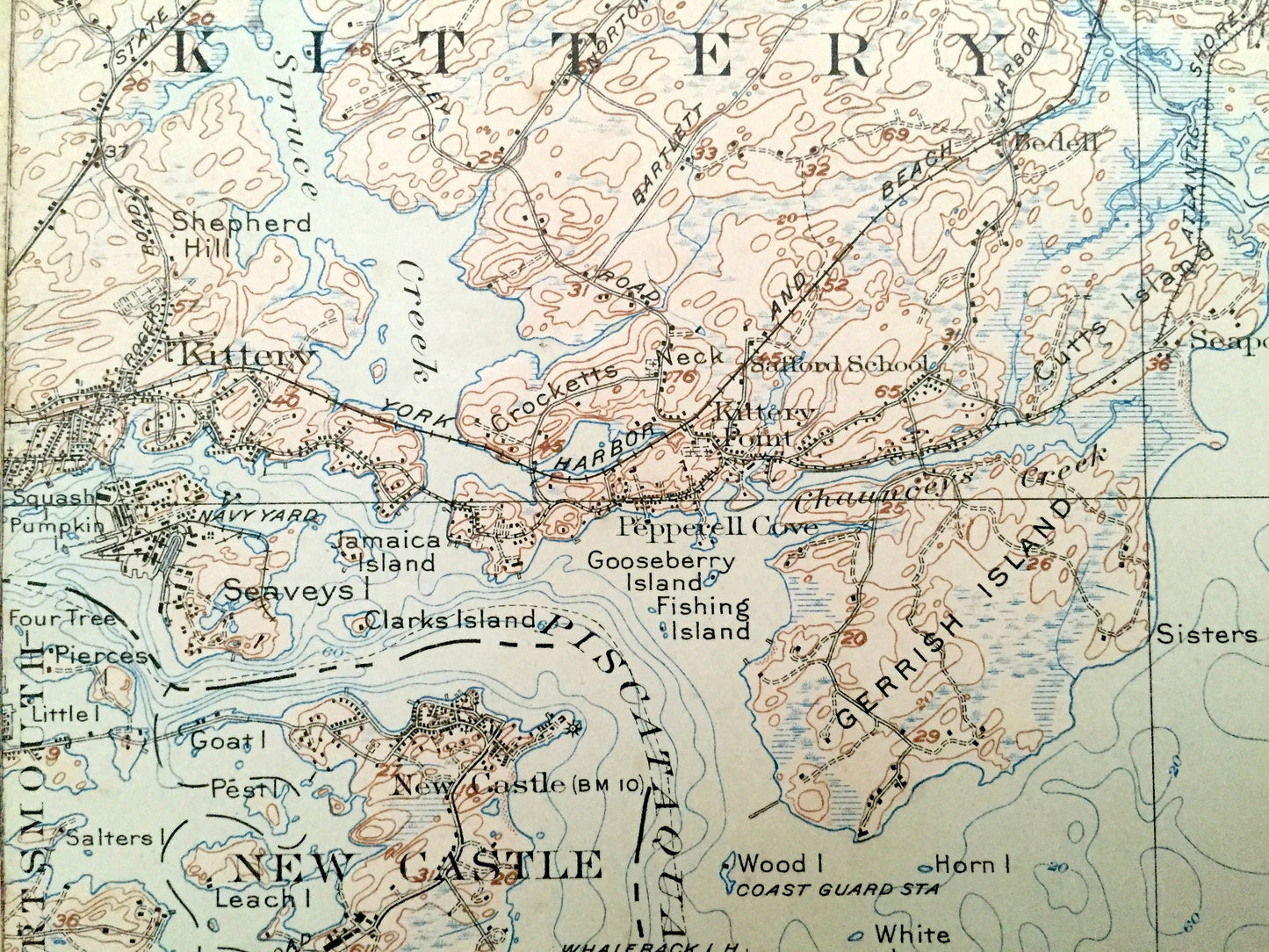 Antique York, Maine 1920 US Geological Survey Topographic Map – Wells, Kittery, York Beach, Portsmouth, Rye, New Castle, New Hampshire ME NH