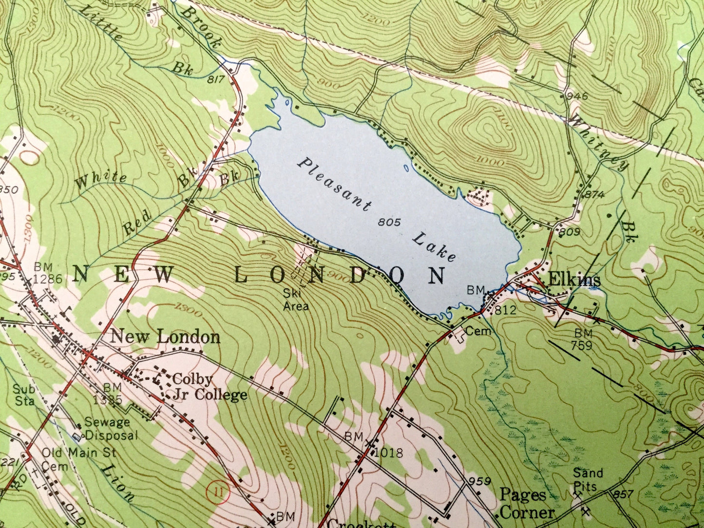 Antique Mount Kearsarge, New Hampshire 1956 US Geological Survey Topographic Map – Sutton, Salisbury, Warner Andover Willmot Danbury Hill NH
