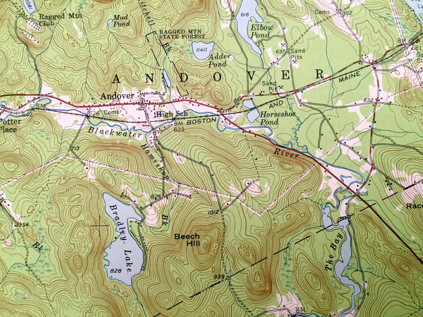 Antique Mount Kearsarge, New Hampshire 1956 US Geological Survey Topographic Map – Sutton, Salisbury, Warner Andover Willmot Danbury Hill NH