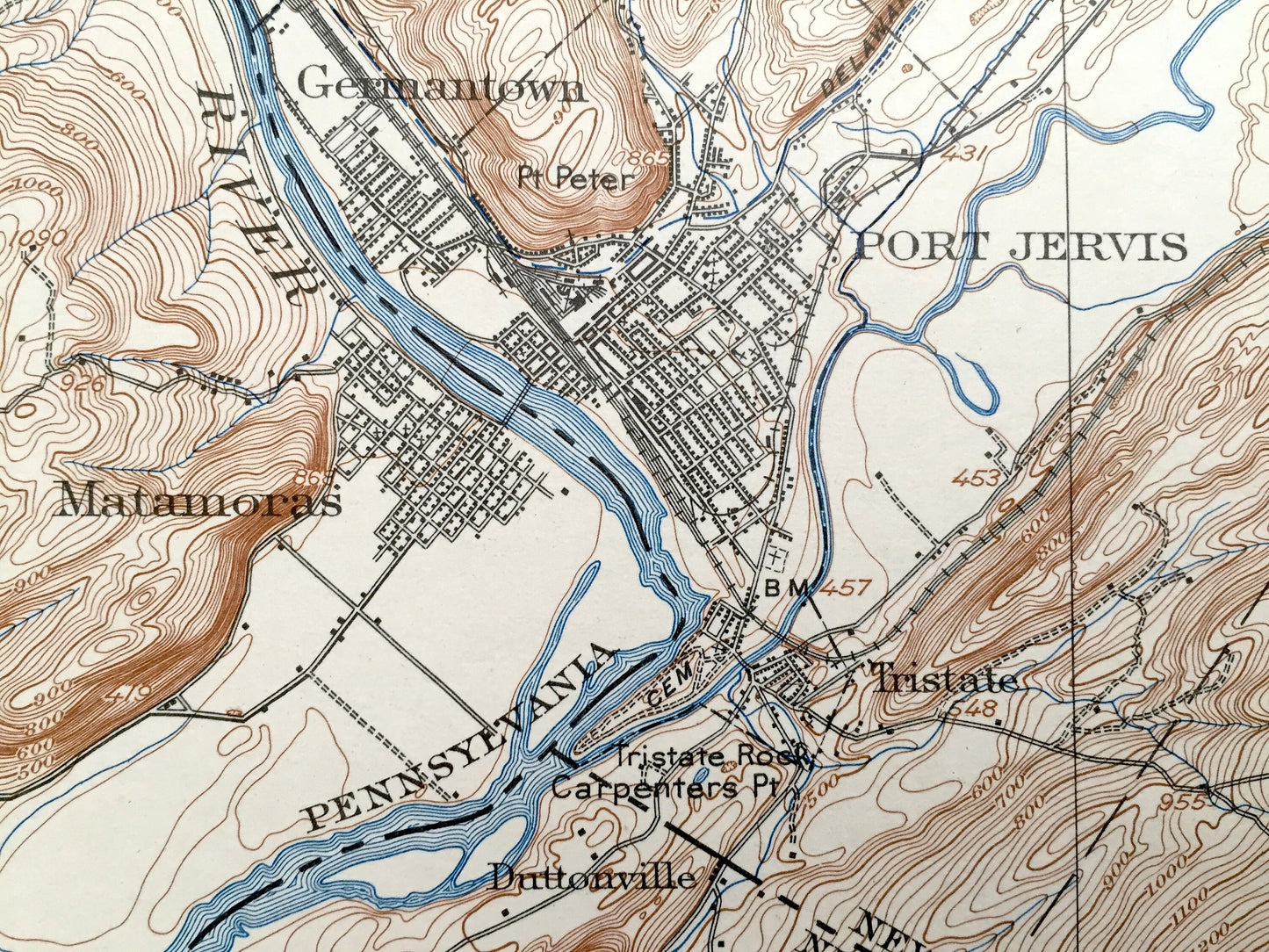 Antique Port Jervis, New York 1908 US Geological Survey Topographic Map – Matamoras, Orange, Sussex, Pike County, Neversink New Jersey NY NJ