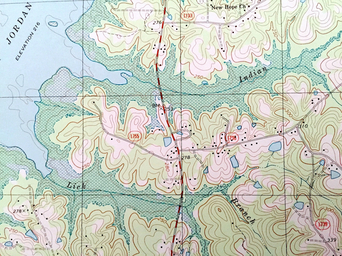 Antique Green Level, North Carolina 1993 US Geological Survey Topographic Map – Durham, Wake, Chatham County, B Everrett Jordan Lake, NC
