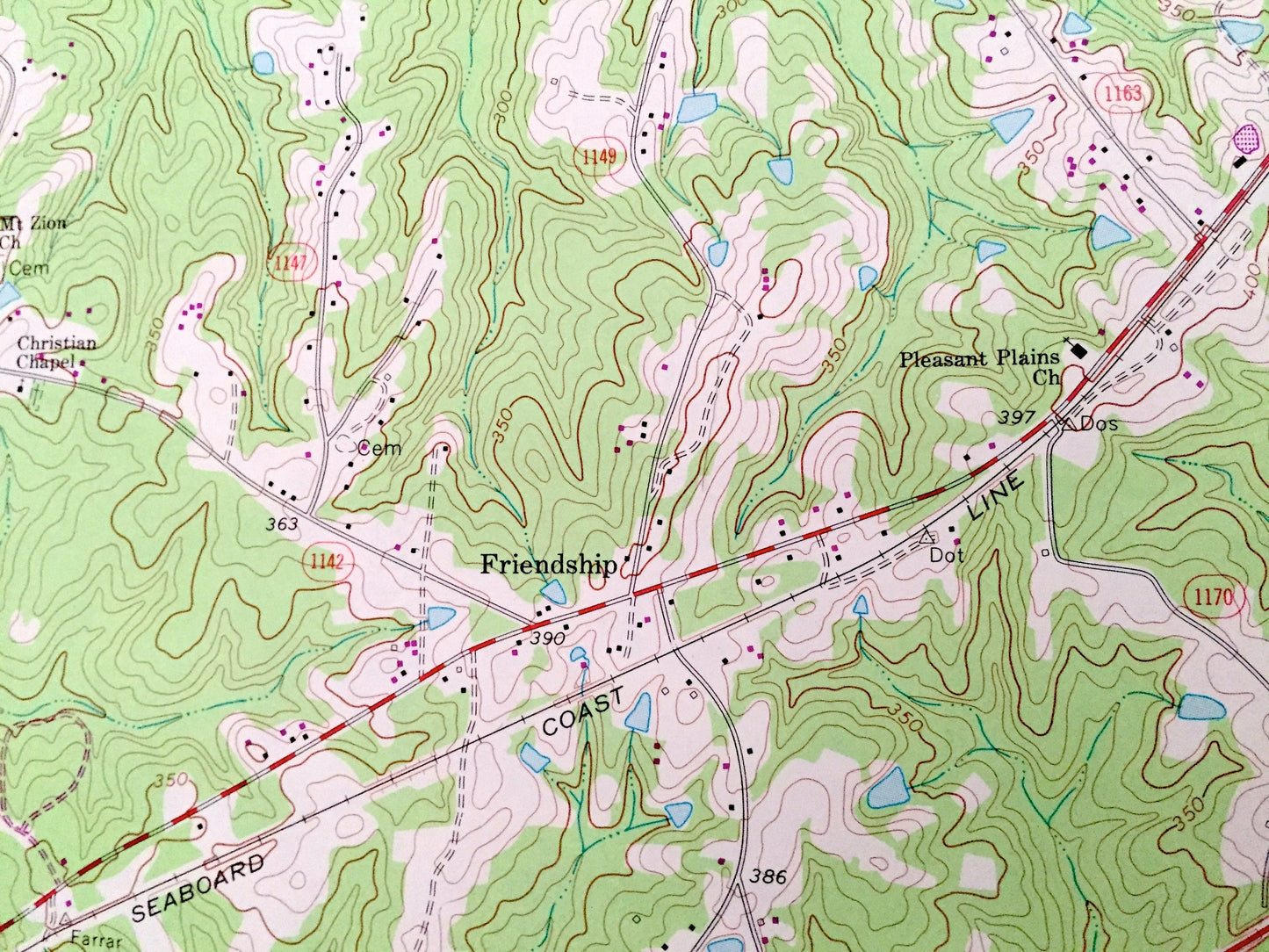 Antique New Hill, North Carolina 1974 US Geological Survey Topographic Map – Wake, Chatham County, B Everrett Jordan Lake, Bonsai, NC