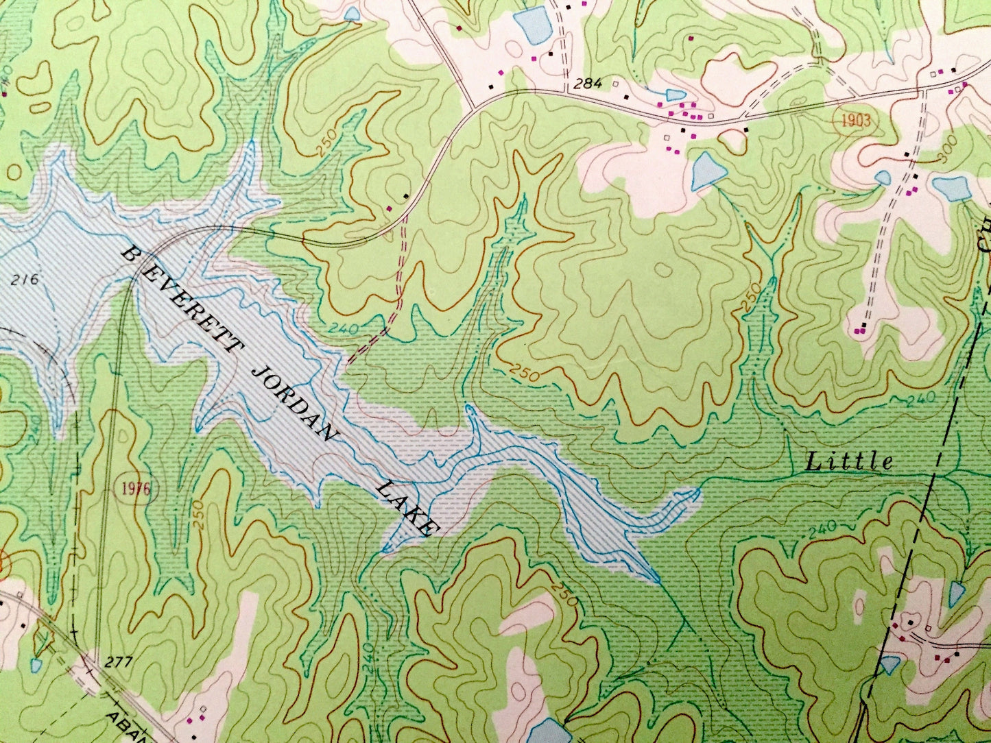 Antique New Hill, North Carolina 1974 US Geological Survey Topographic Map – Wake, Chatham County, B Everrett Jordan Lake, Bonsai, NC