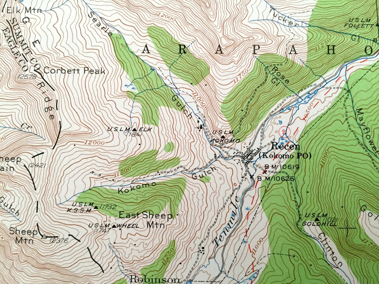 Antique Mt Lincoln, Colorado 1938 US Geological Survey Topographic Map – Breckenridge, Copper Mountain, Climax, Kokomo, Alma, Summit Lake CO