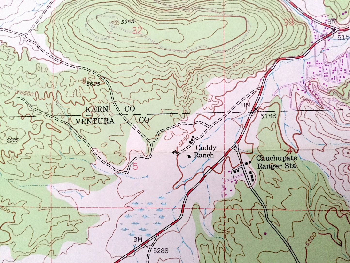 Antique Cuddy Valley, California 1943 US Geological Survey Topographic Map – Kern, Ventura County, Los Padres National Forest, Mt Pinos, CA