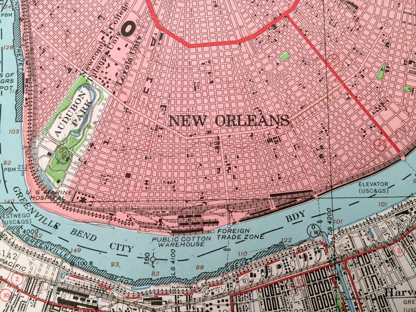 Antique New Orleans, Louisiana 1950 US Geological Survey Topographic Map – Jefferson Parish, Metairie, French Quarter, Treme Ward Audubon LA