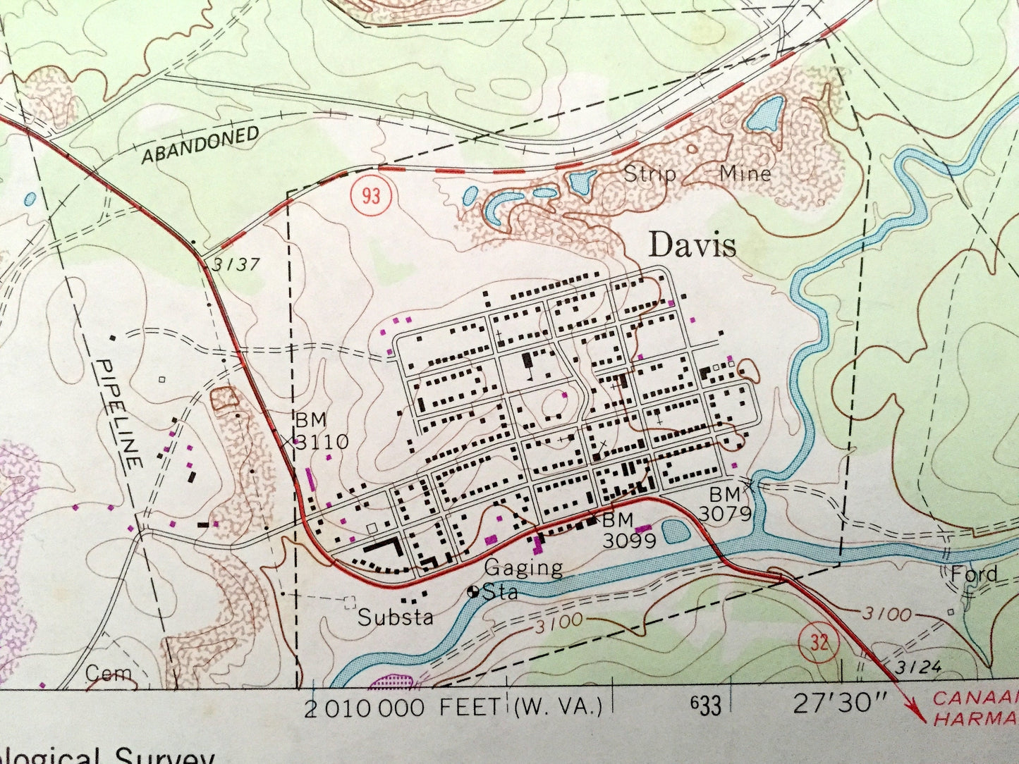 Antique Davis, West Virginia 1967 US Geological Survey Topographic Map - Grant, Tucker, Preston County, Fairfax, Union, Thomas, Wilsonia WV