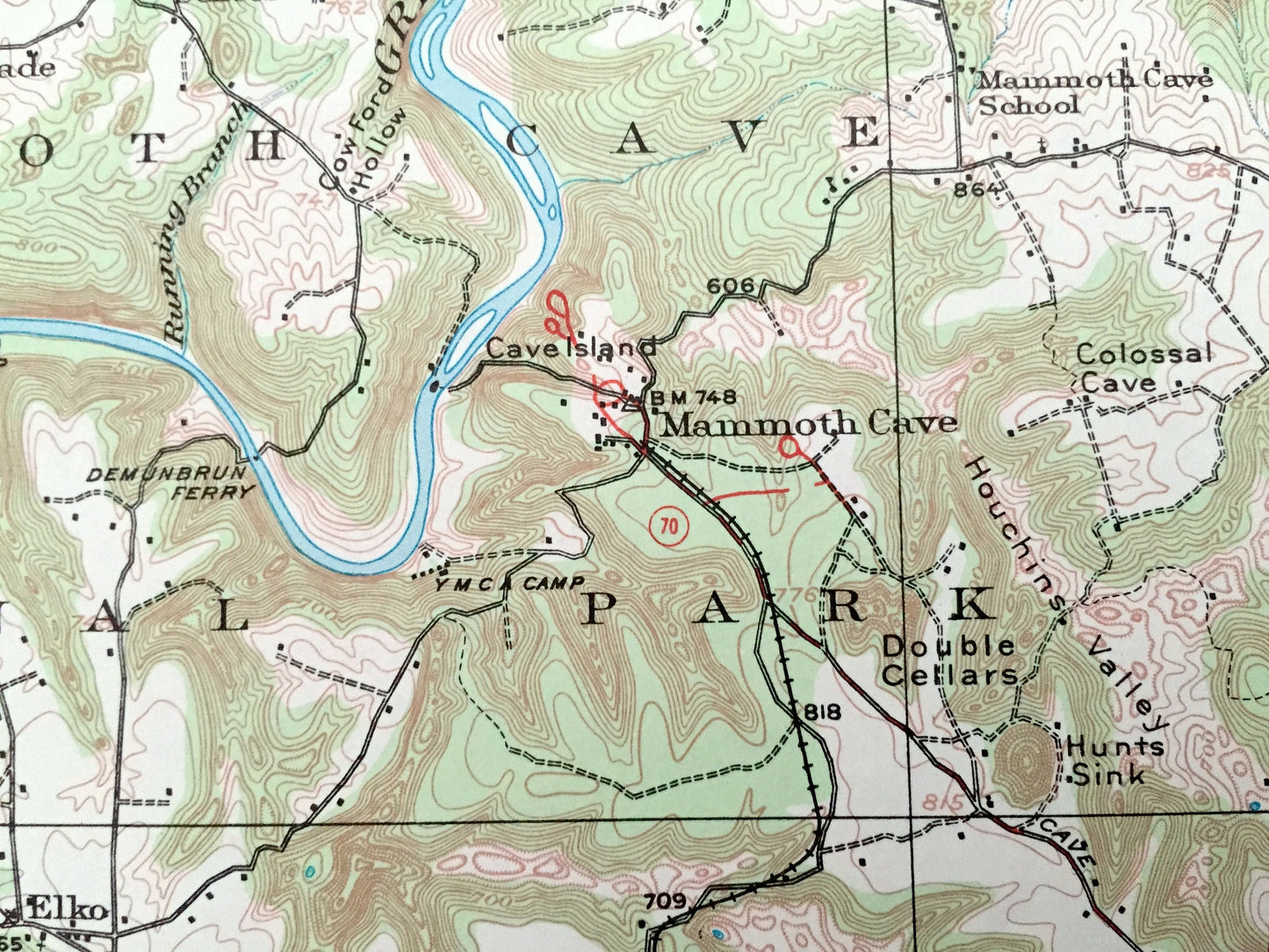 Antique Mammoth Cave, Kentucky 1922 US Geological Survey Topographic Map – National Park, Pig, Cedar Spring, Smiths Grove, Park City, KY