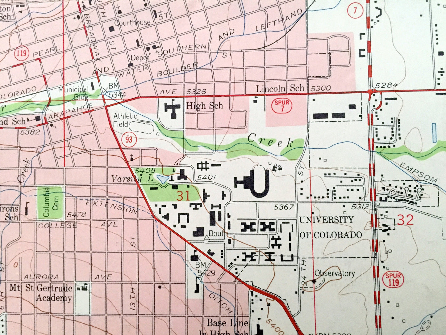 Antique Boulder, Colorado 1957 US Geological Survey Topographic Map – Roosevelt National Forest, University of, Boulder Mountain Park, CO