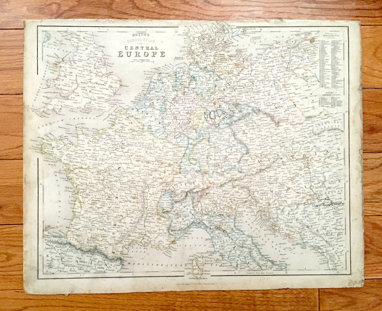 Antique 1838 Central Europe Map from Betts School Atlas – England, France, Prussia, Germany, Austria, Hungary, Italy, Switzerland, Czech EUR