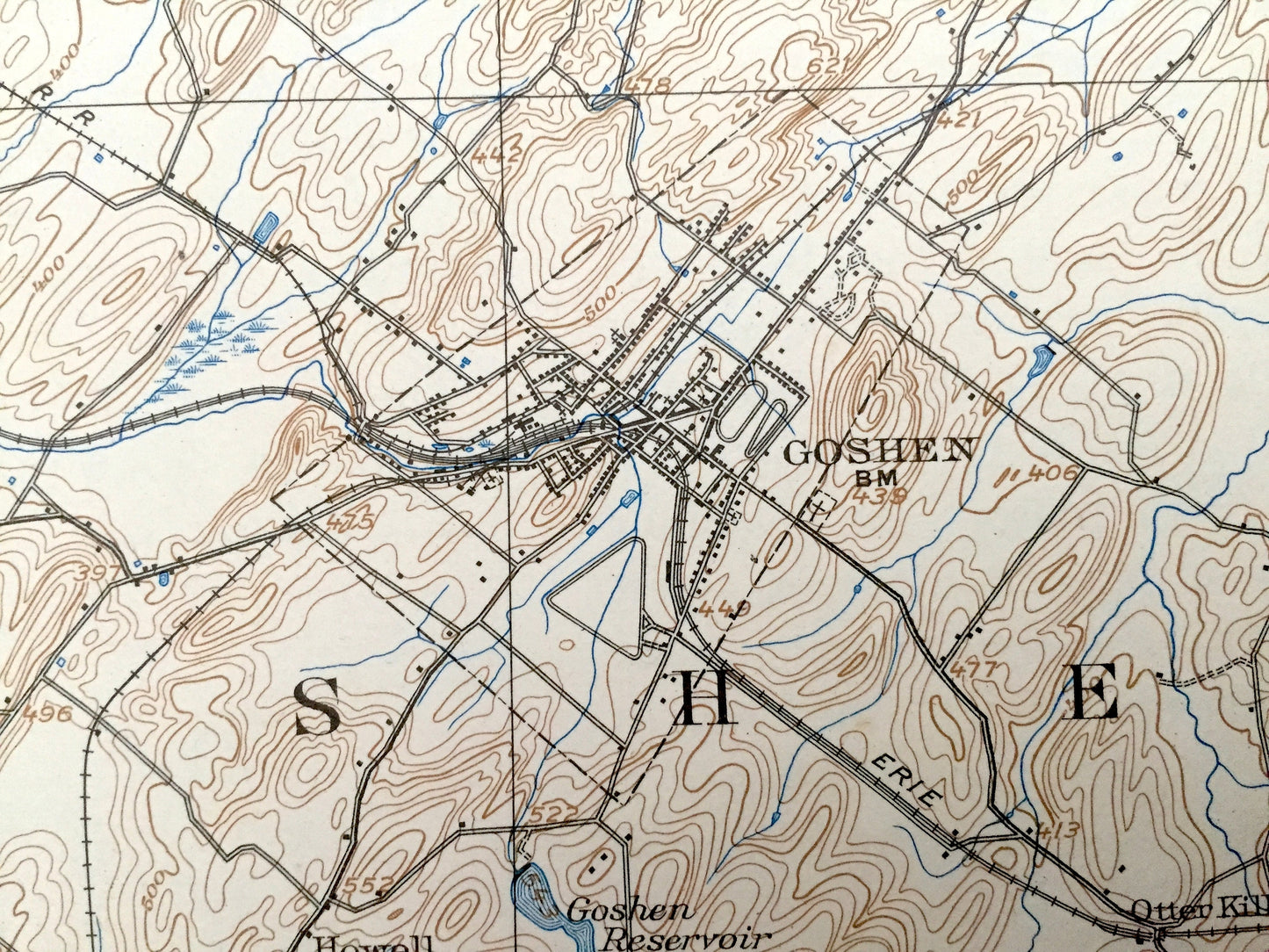 Antique Goshen, New York 1908 US Geological Survey Topographic Map – Orange County, Middletown, Florida, Warwick Wawayanda Bellvale Kipps NY