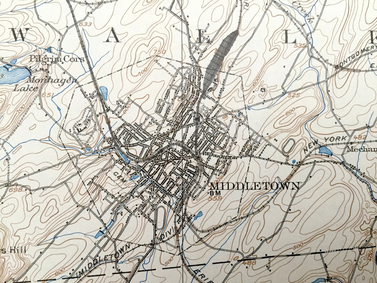 Antique Goshen, New York 1908 US Geological Survey Topographic Map – Orange County, Middletown, Florida, Warwick Wawayanda Bellvale Kipps NY