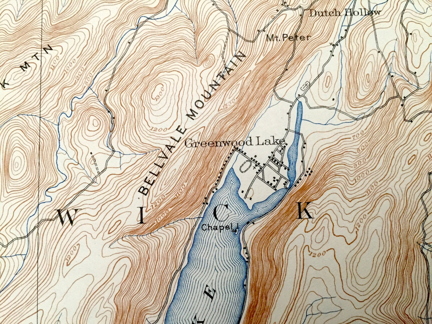 Antique Greenwood Lake, New Jersey & New York 1910 US Geological Survey Map – Warwick, Milford, Vernon, Pompton, Wawayanda, Passaic, Sussex