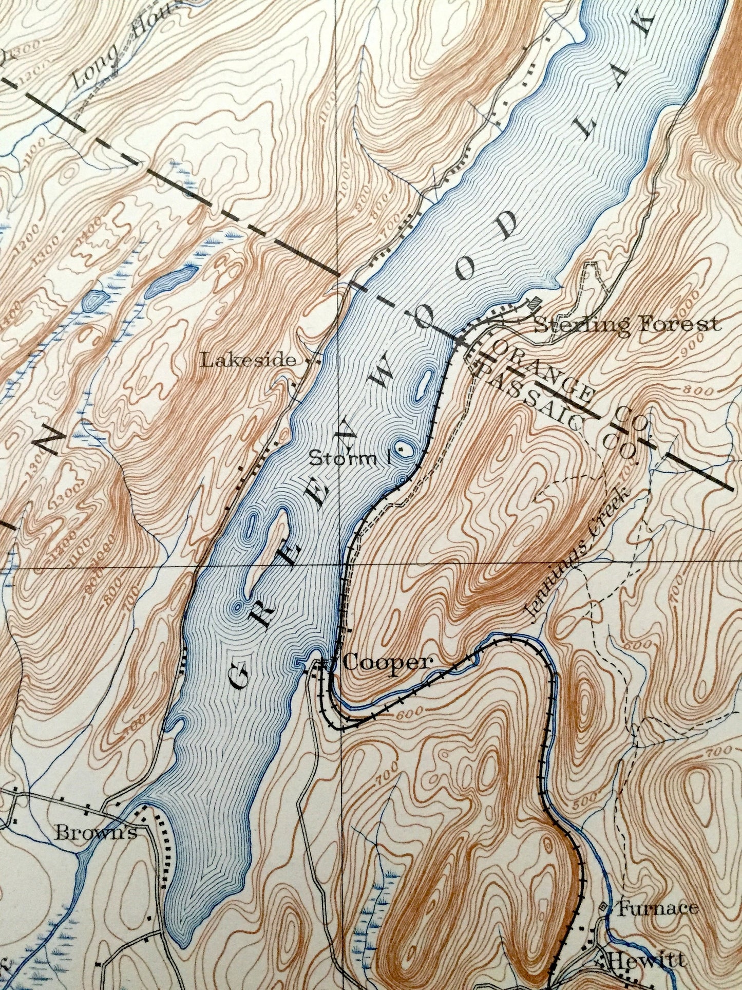 Antique Greenwood Lake, New Jersey & New York 1910 US Geological Survey Map – Warwick, Milford, Vernon, Pompton, Wawayanda, Passaic, Sussex