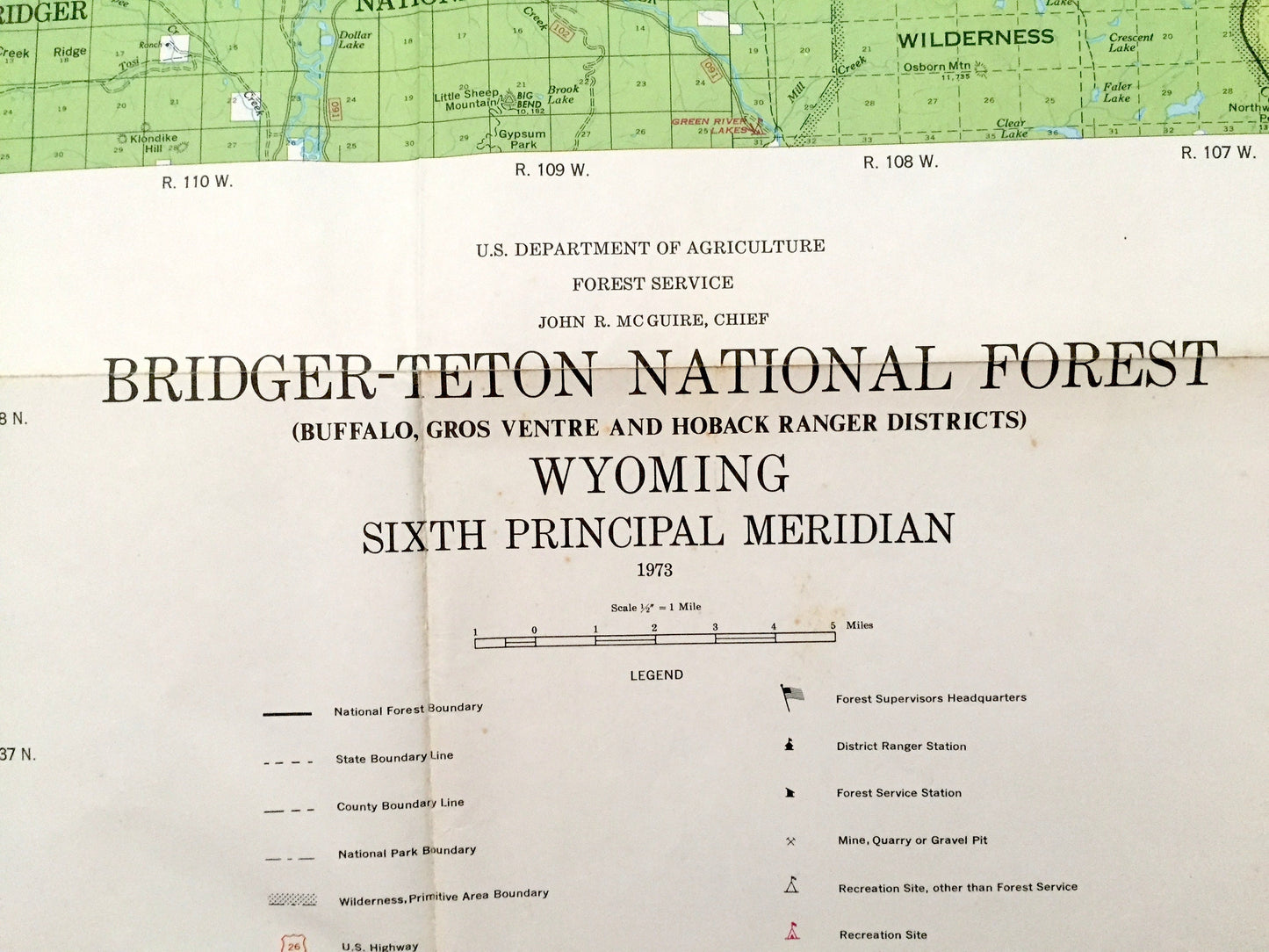 Antique Bridger-Teton National Forest, Wyoming 1973 US Geological Survey Topographic Map – Jackson Hole Snow King Mountain Yellowstone WY