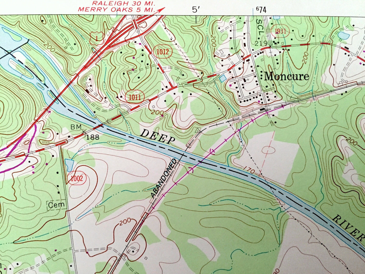 Antique Moncure, North Carolina 1970 US Geological Survey Topographic Map – Lee, Chatham County, Cape Fear, Haw River, Blacknel, Haywood NC